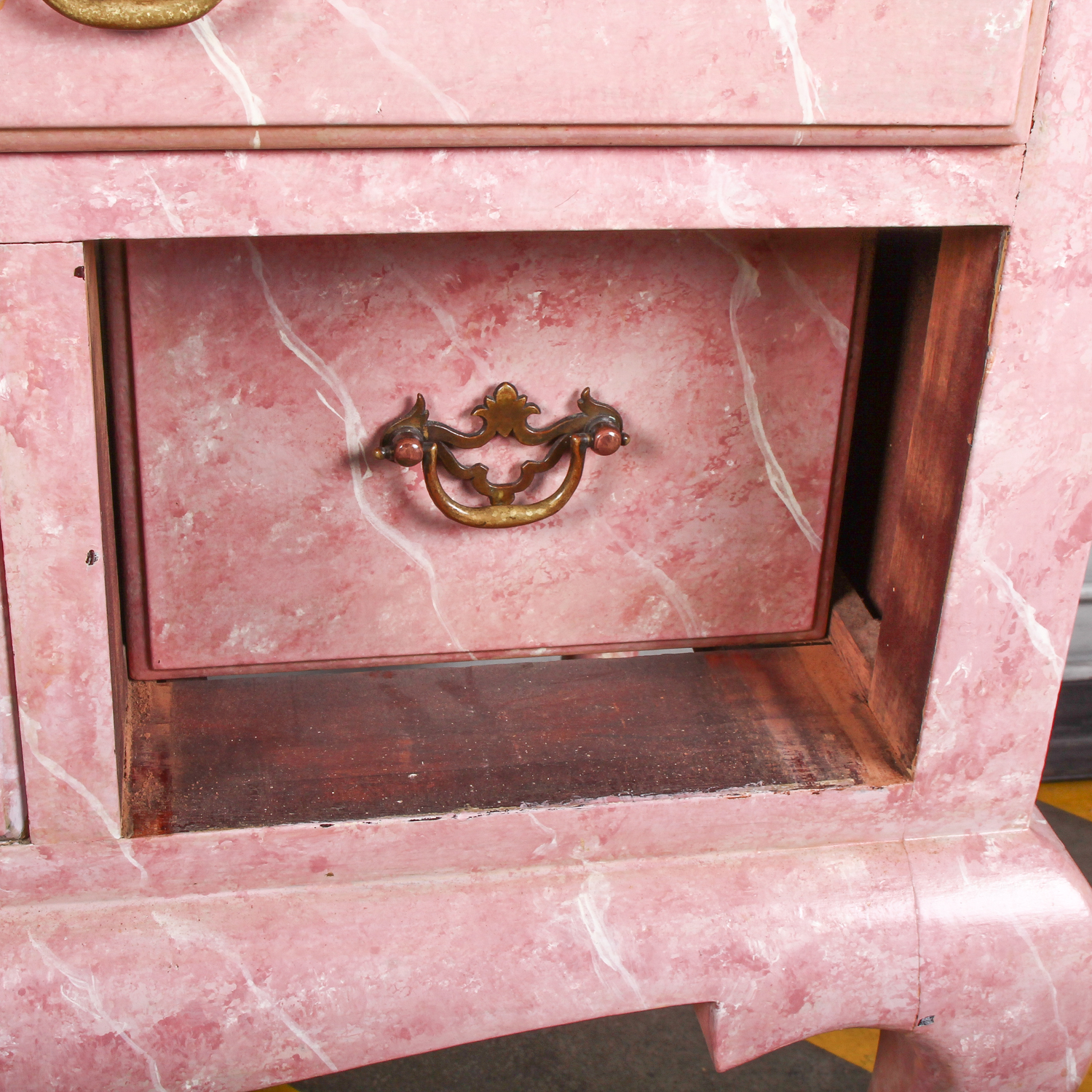 Vintage Pink Marbled Wood Chest of Drawers