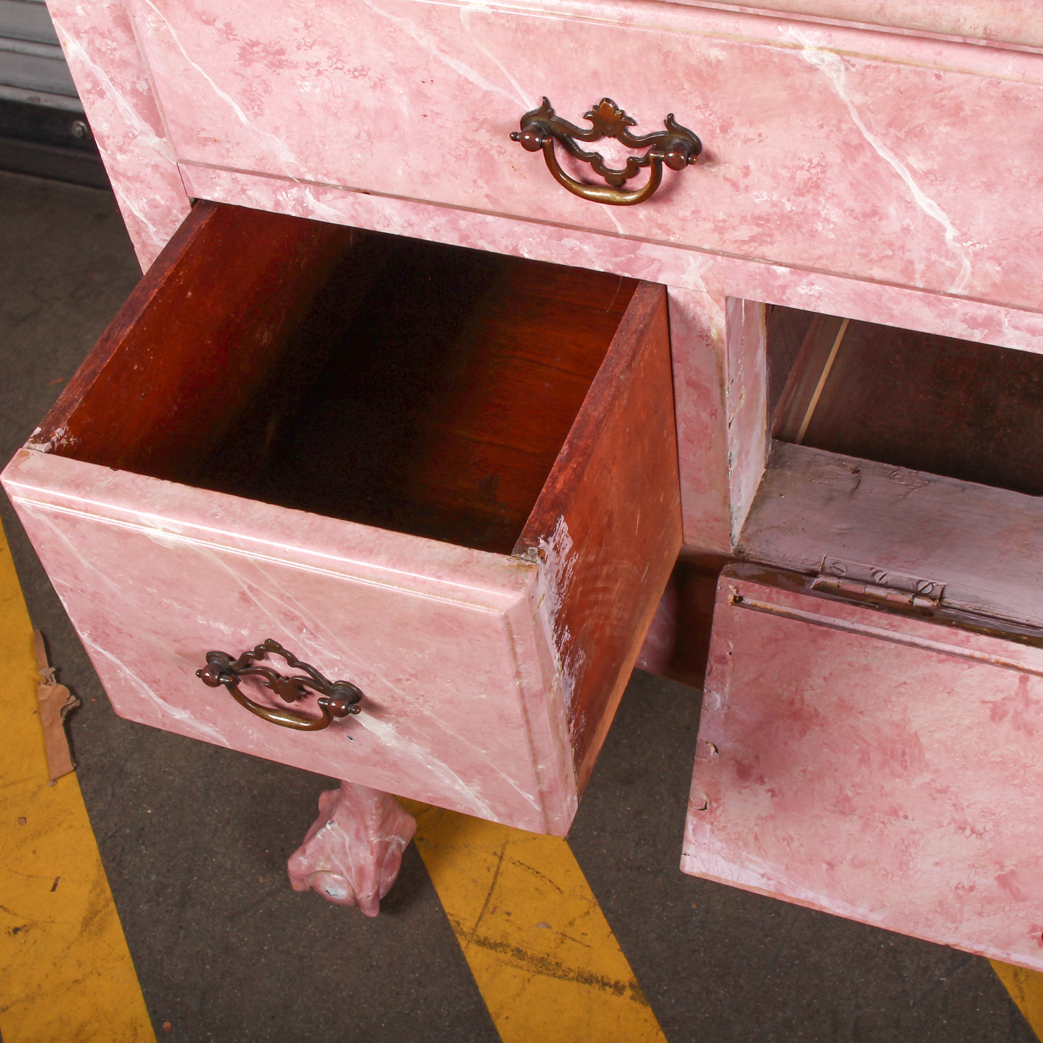 Vintage Pink Marbled Wood Chest of Drawers