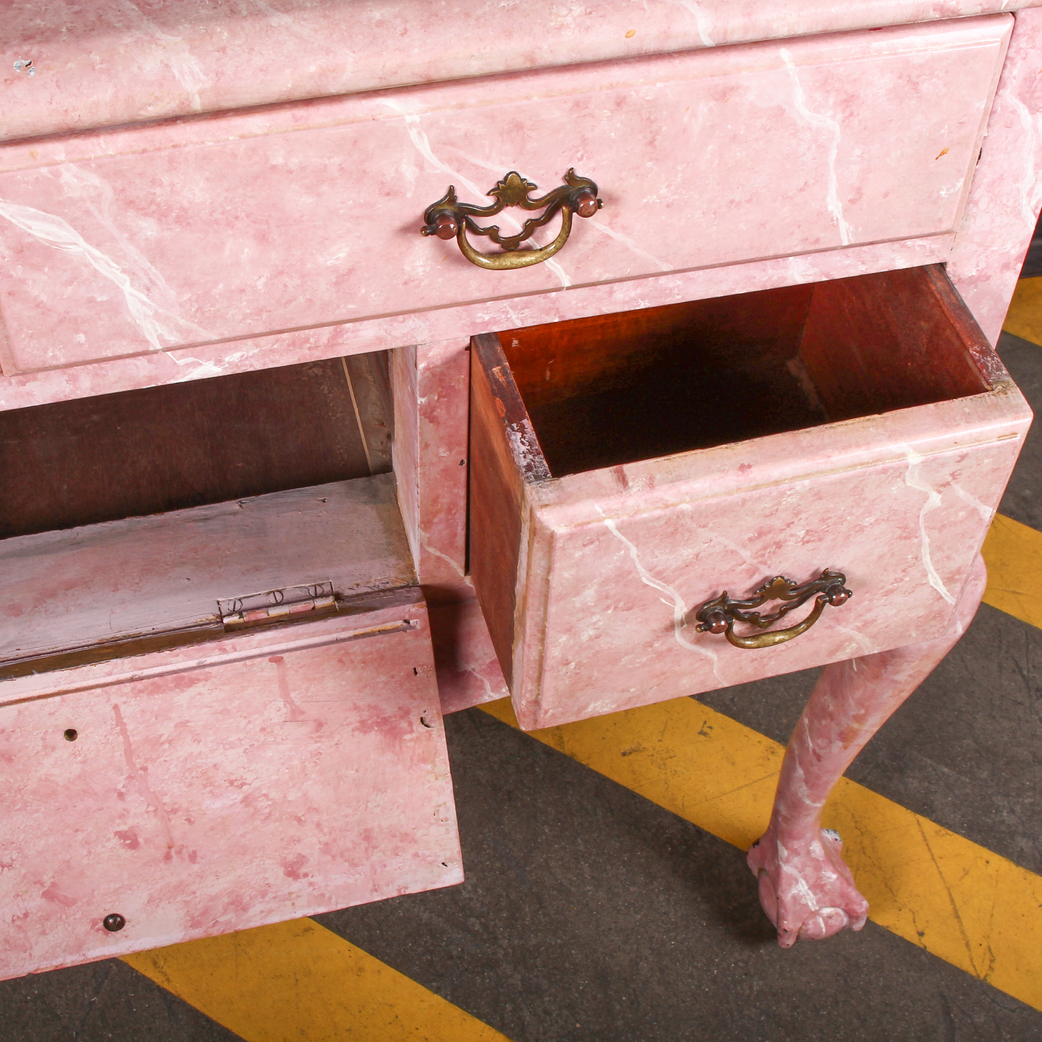 Vintage Pink Marbled Wood Chest of Drawers