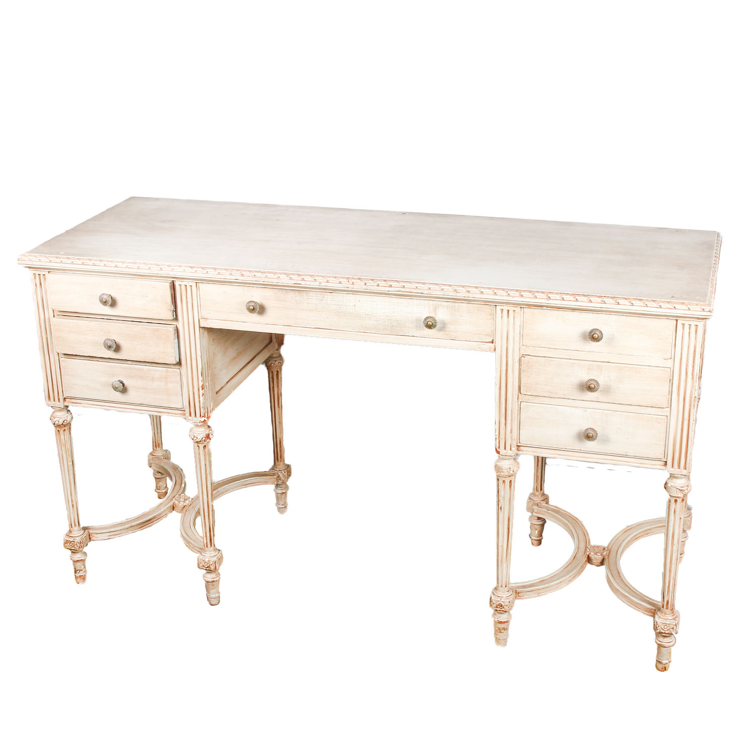 Vintage Wooden Desk with Seven Drawers