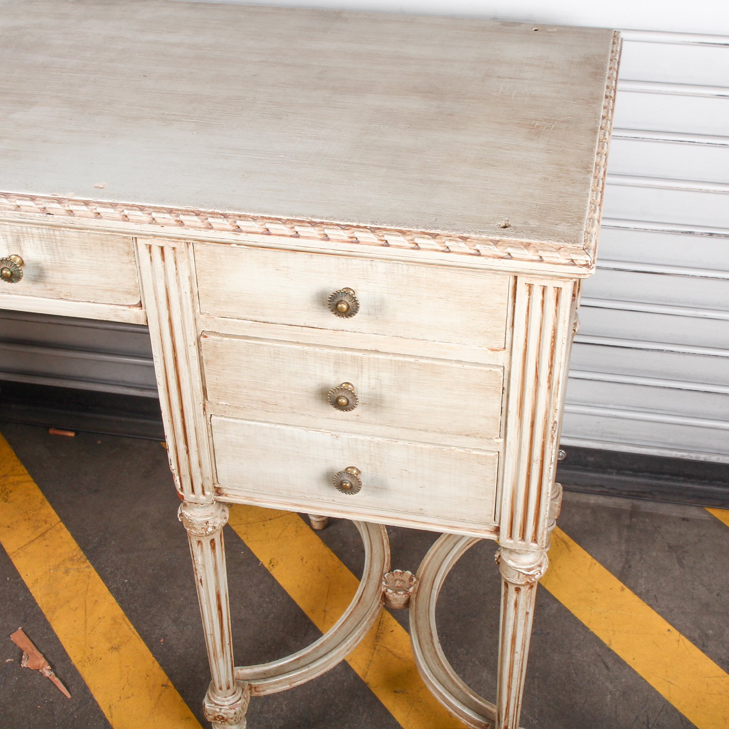 Vintage Wooden Desk with Seven Drawers