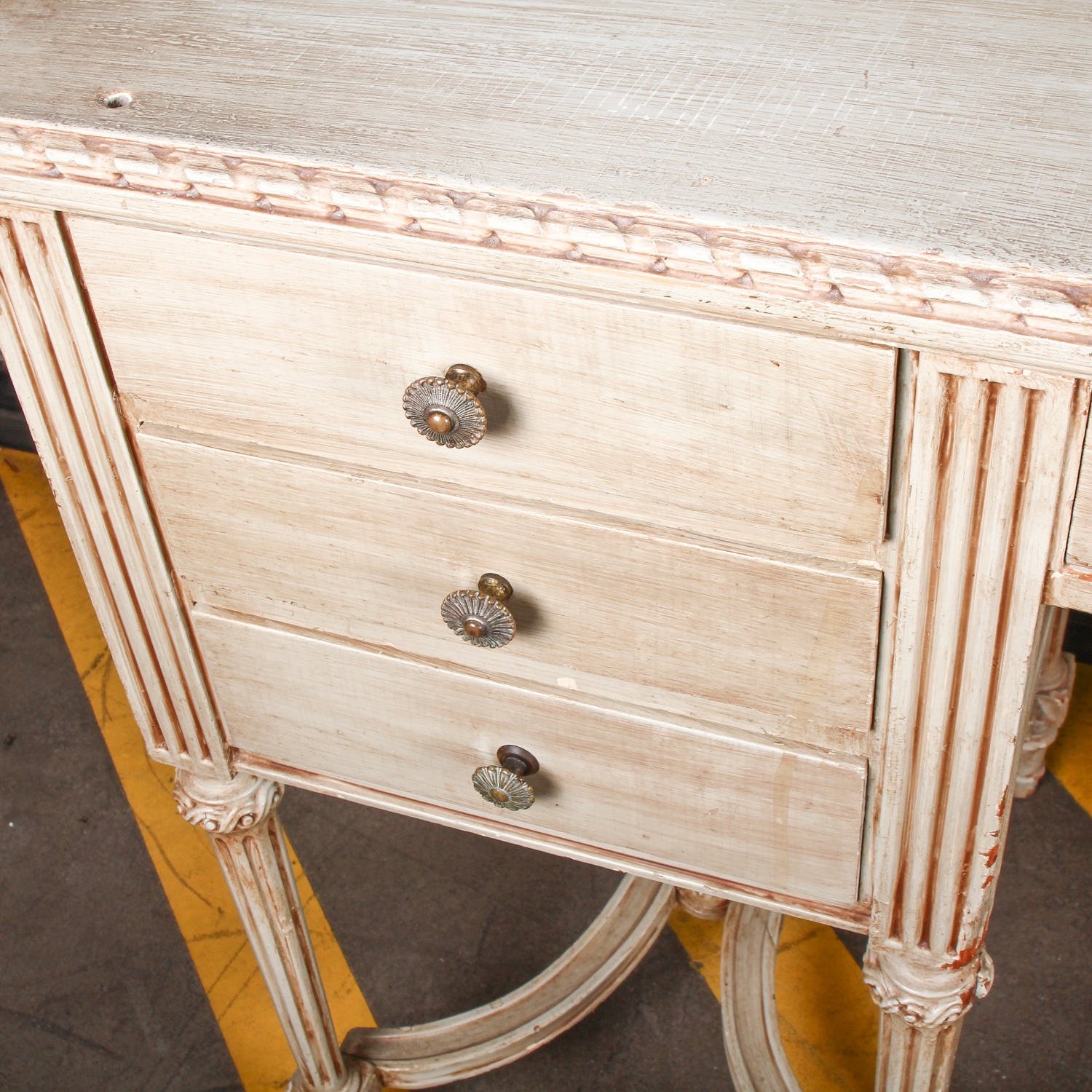 Vintage Wooden Desk with Seven Drawers