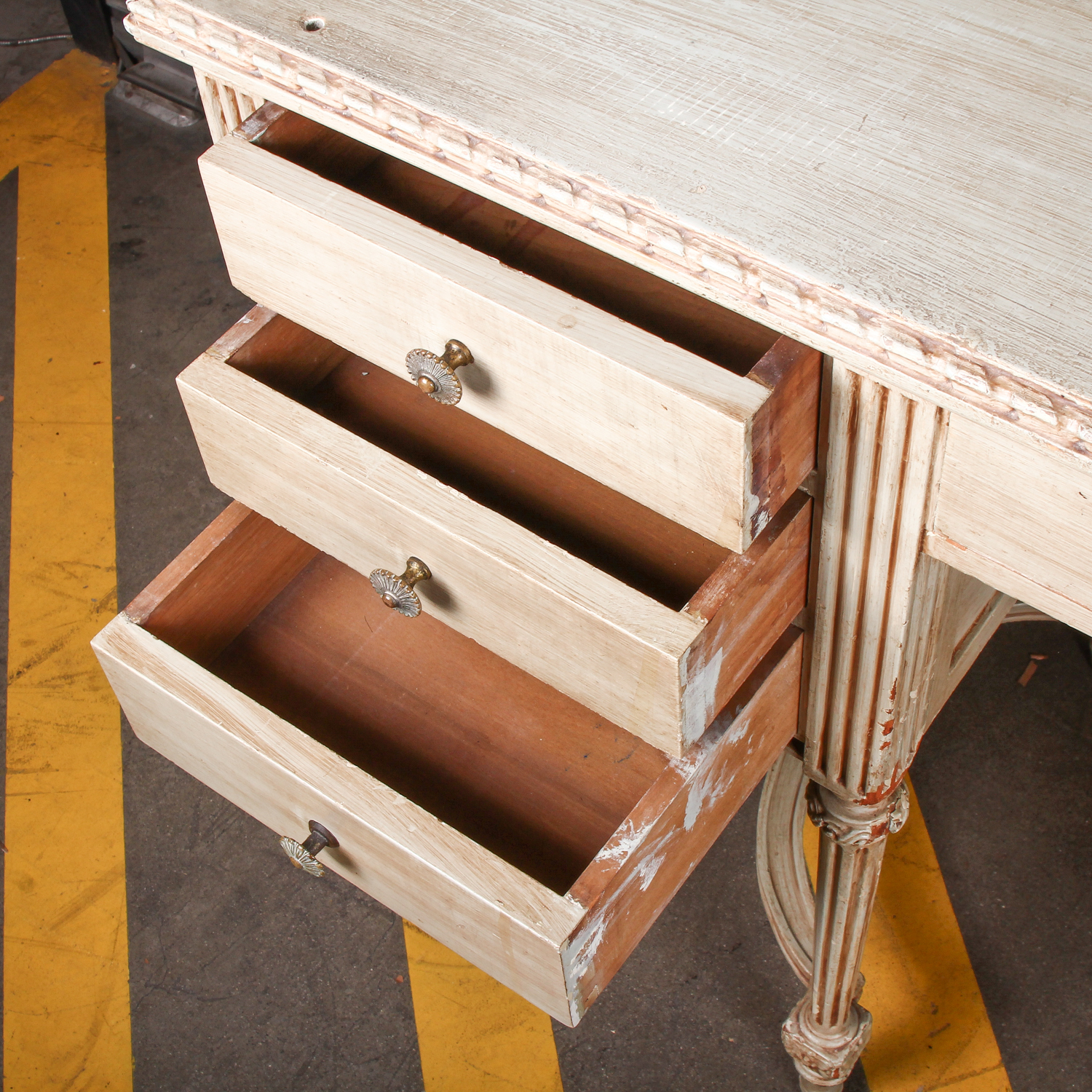 Vintage Wooden Desk with Seven Drawers