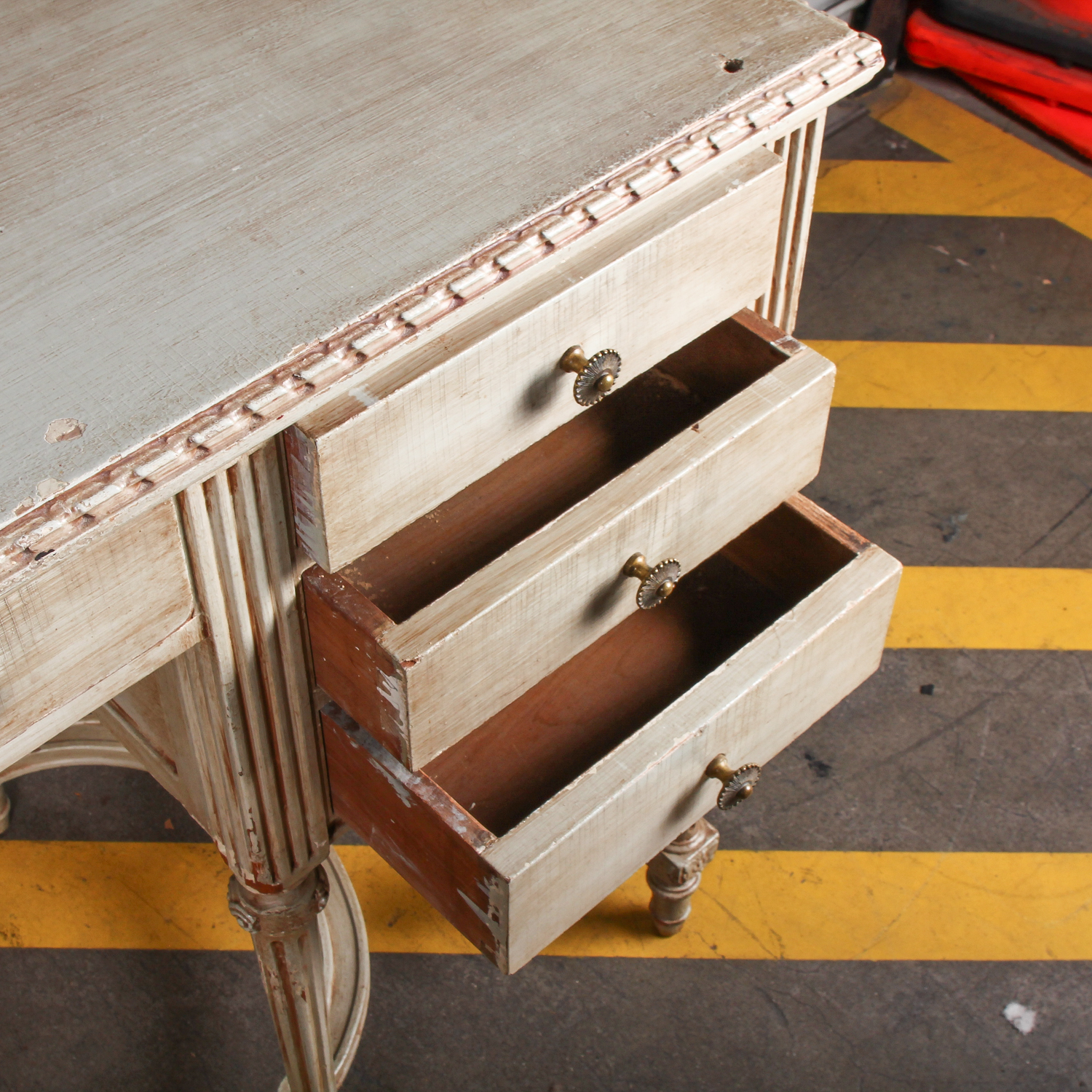 Vintage Wooden Desk with Seven Drawers