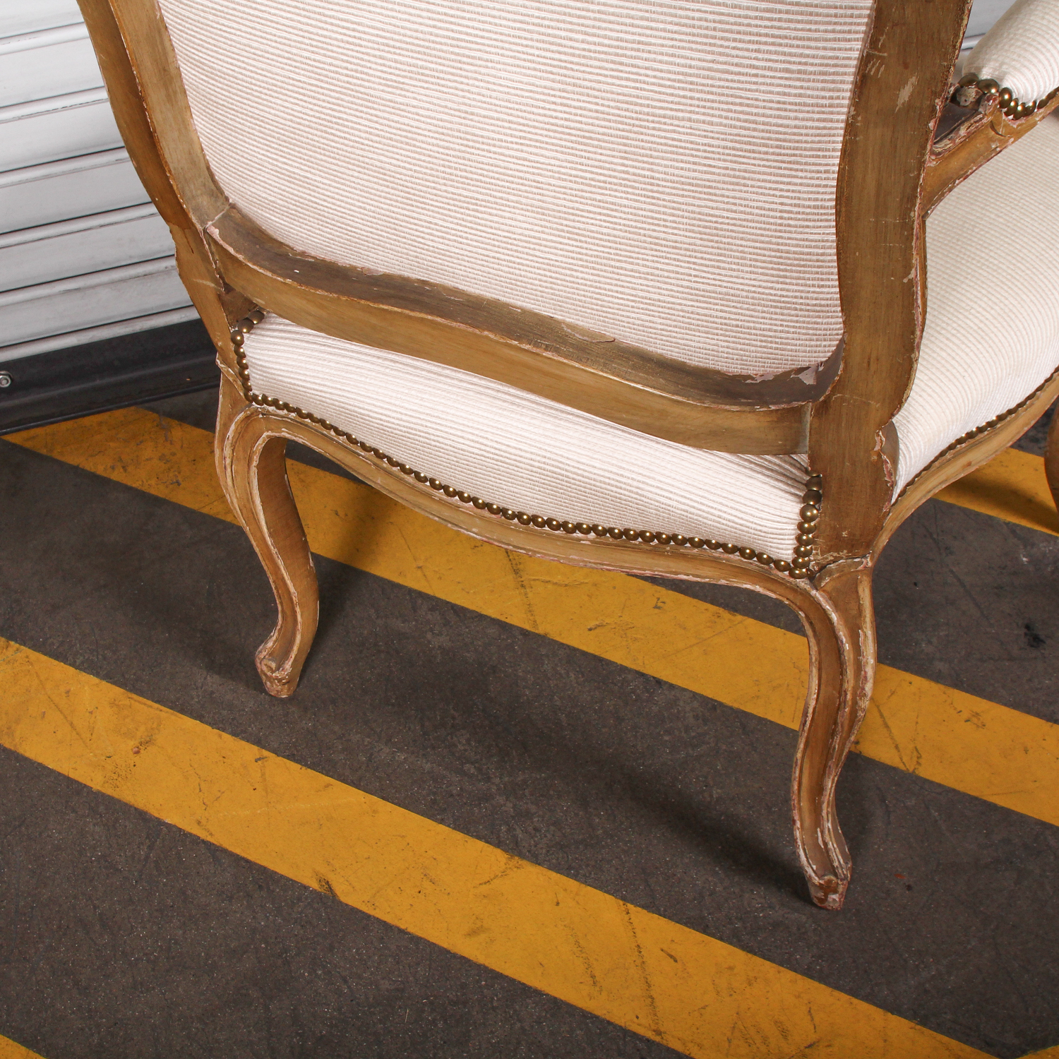 Vintage White Arm Chair with Rivet Detailing
