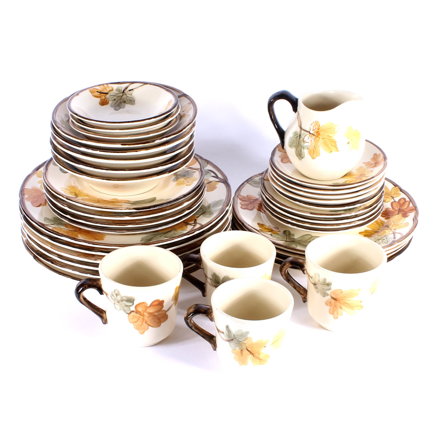 Set of Franciscan Dishes with Hand-Painted Leaves