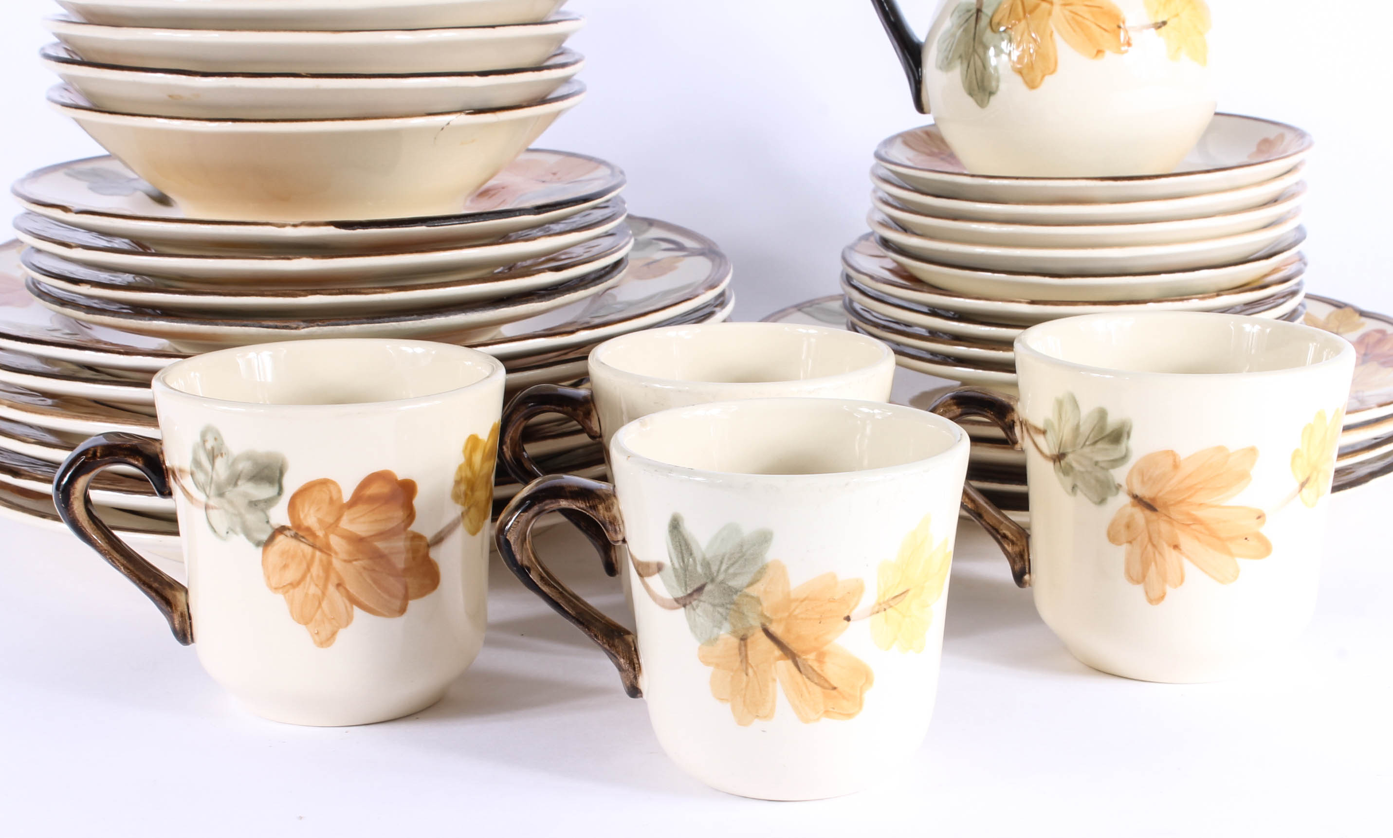 Set of Franciscan Dishes with Hand-Painted Leaves