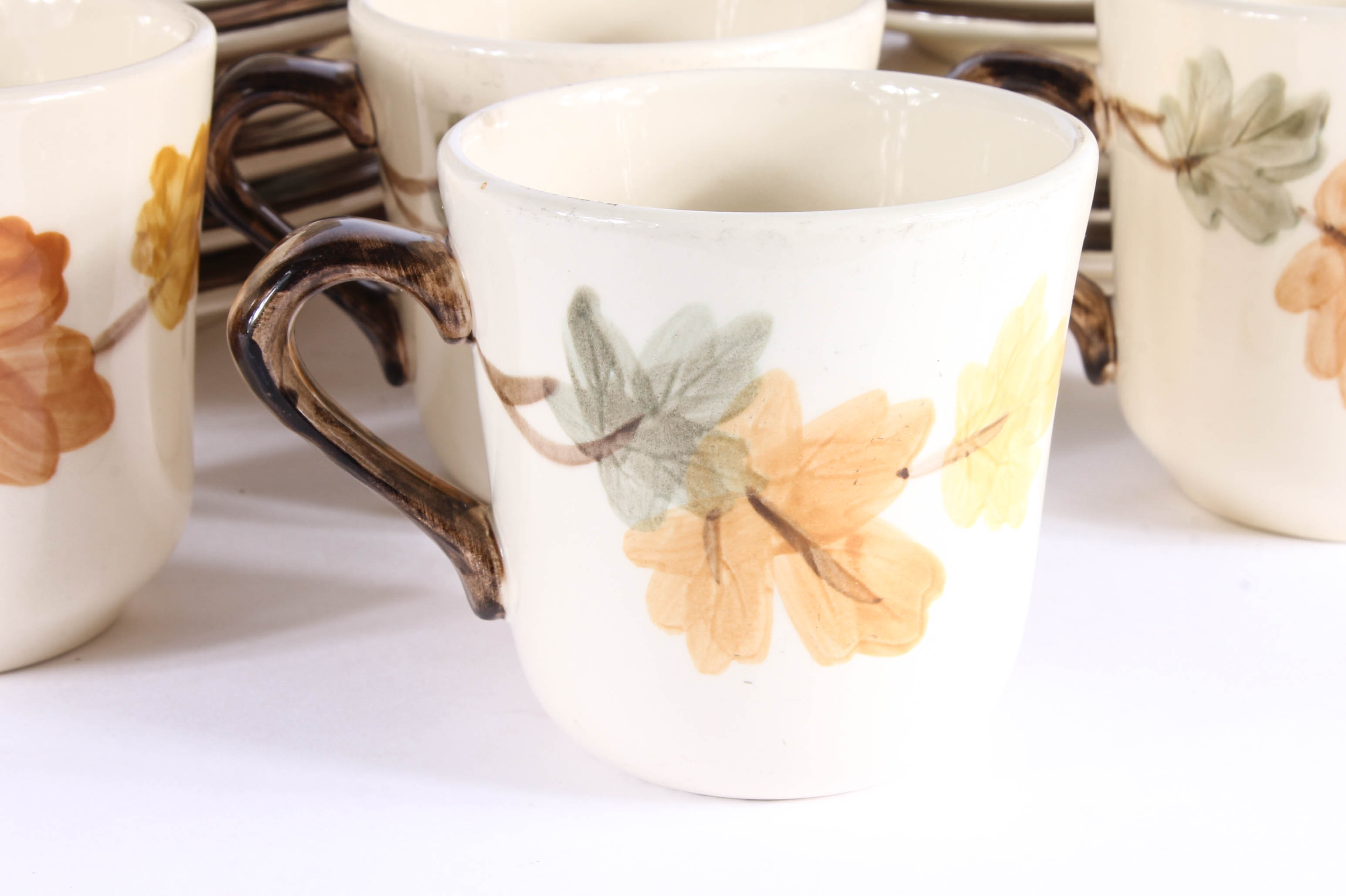 Set of Franciscan Dishes with Hand-Painted Leaves