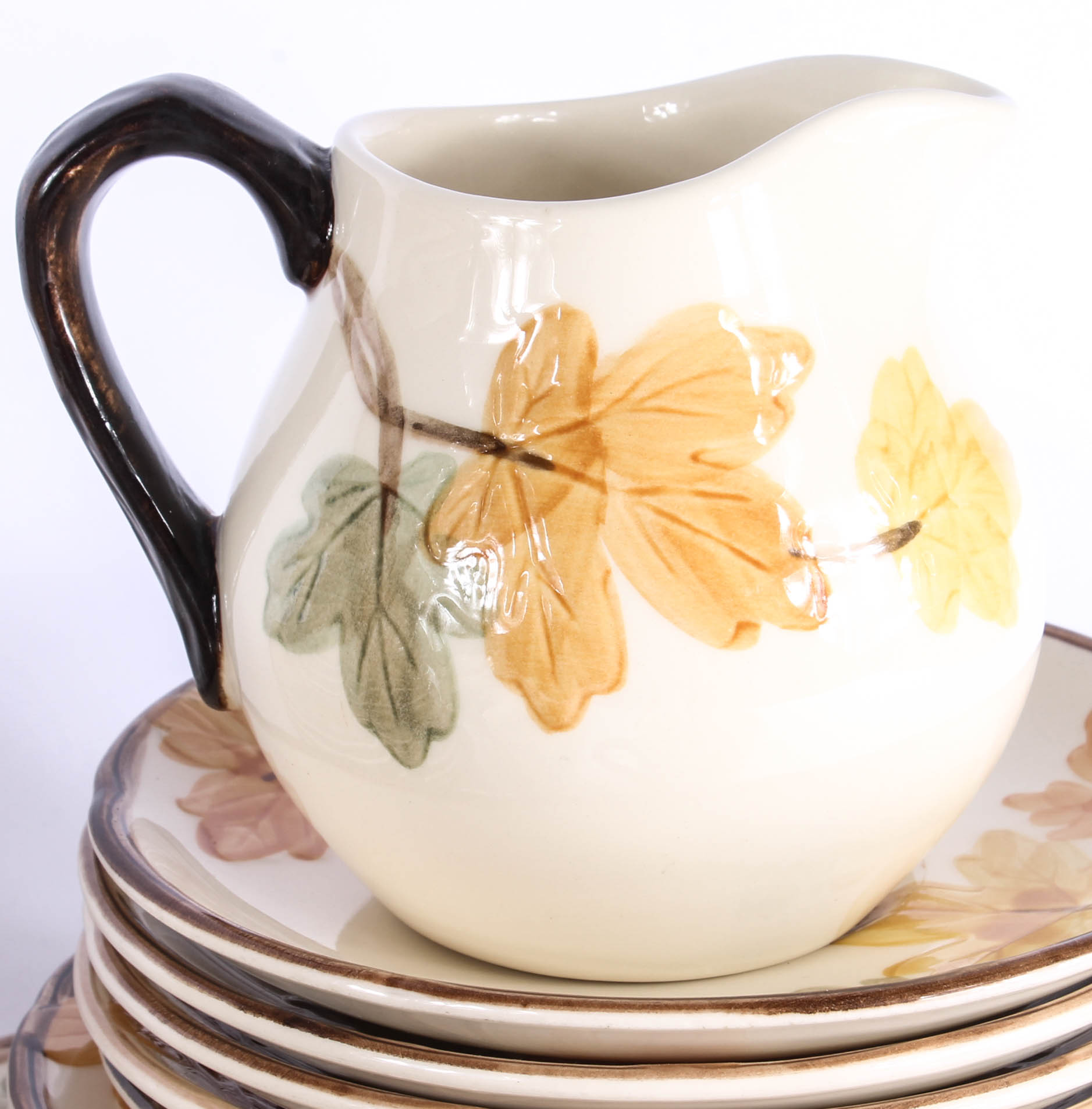Set of Franciscan Dishes with Hand-Painted Leaves
