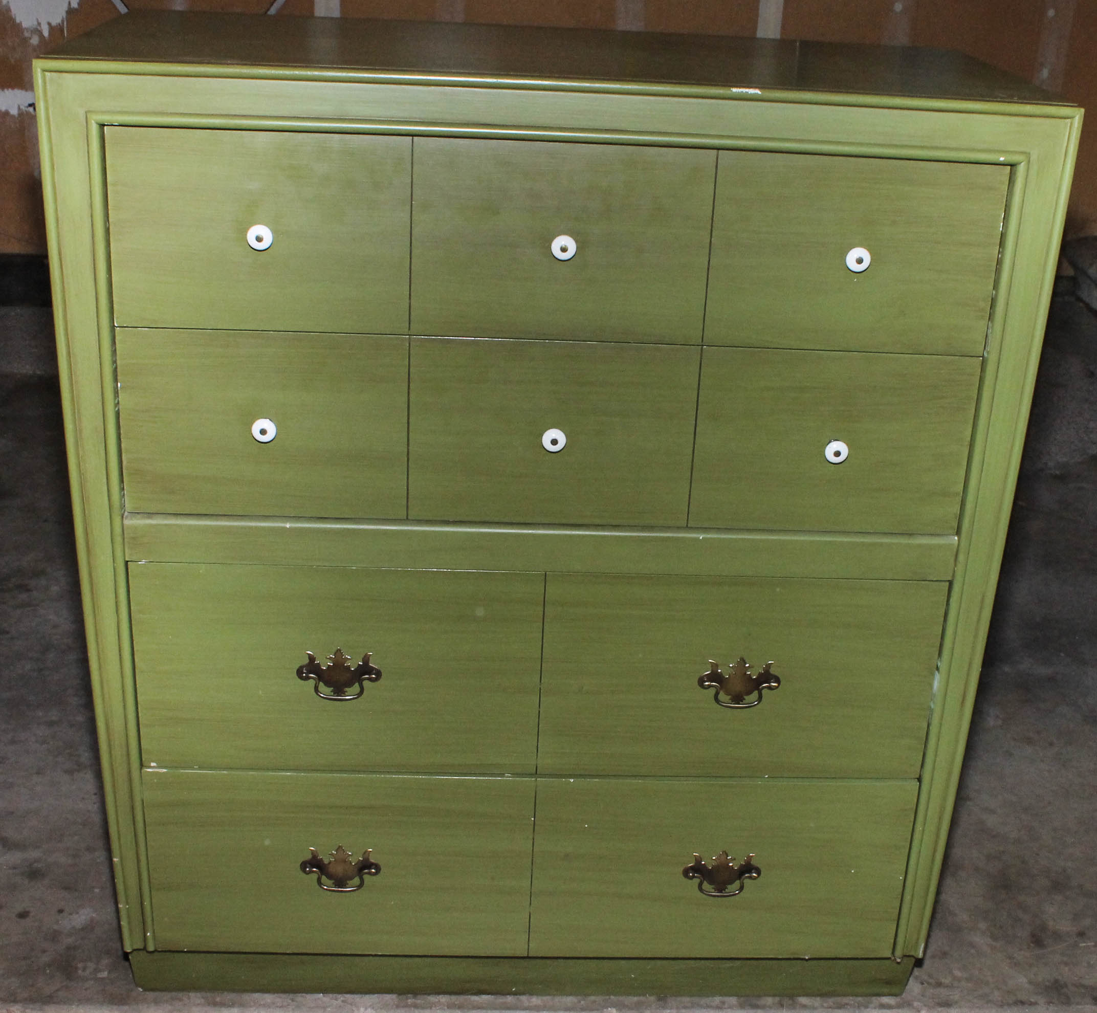 Green Painted Wooden Chest of Drawers