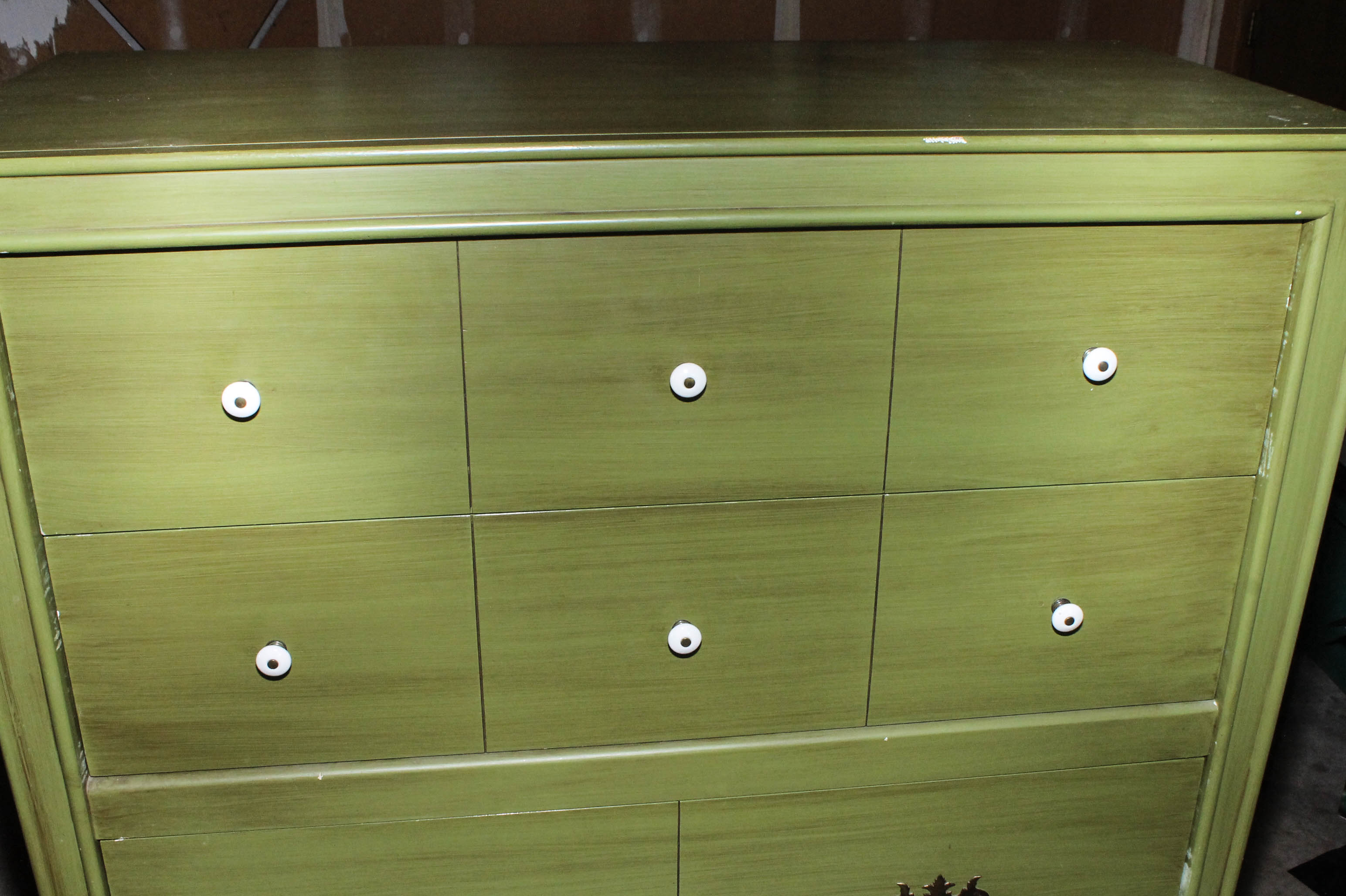 Green Painted Wooden Chest of Drawers