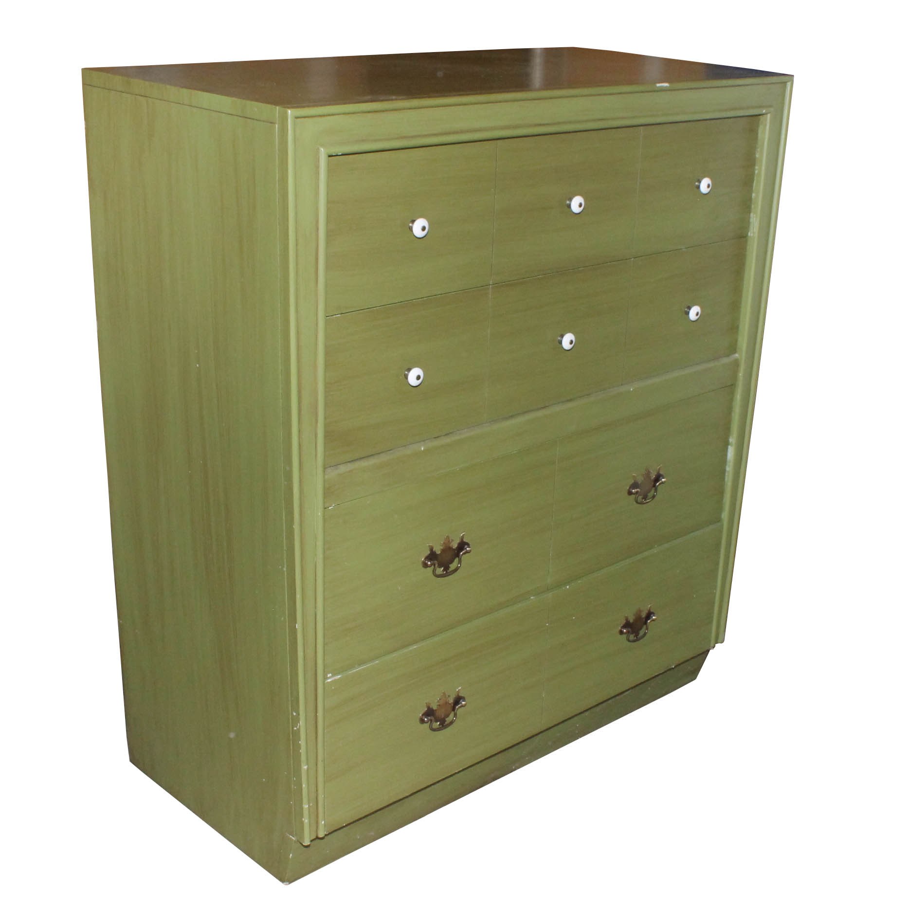 Green Painted Wooden Chest of Drawers