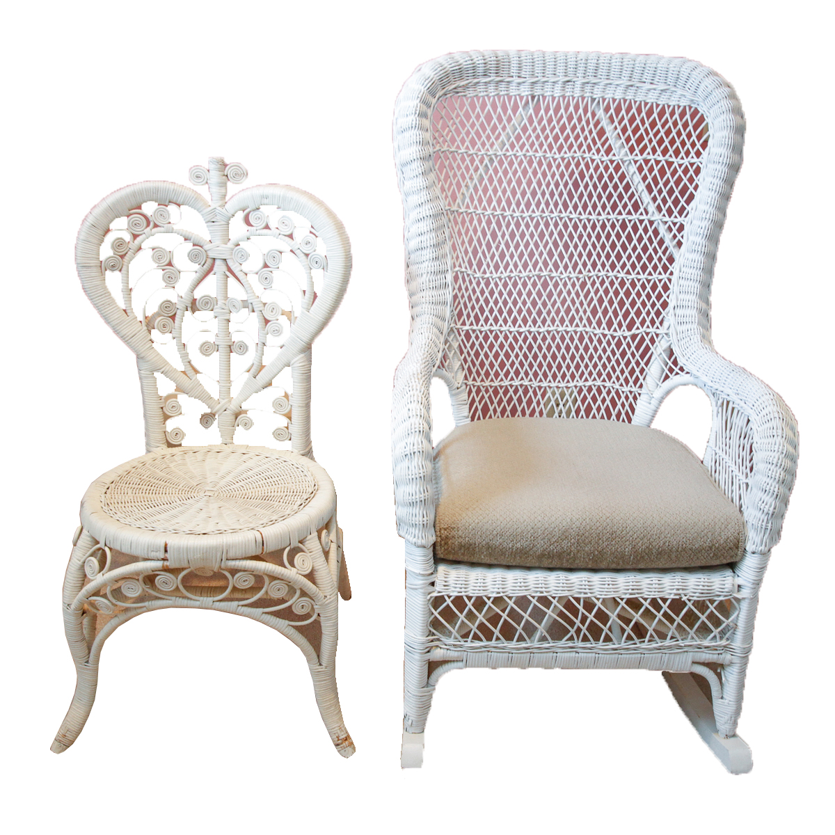 Pair of White Wicker Chairs