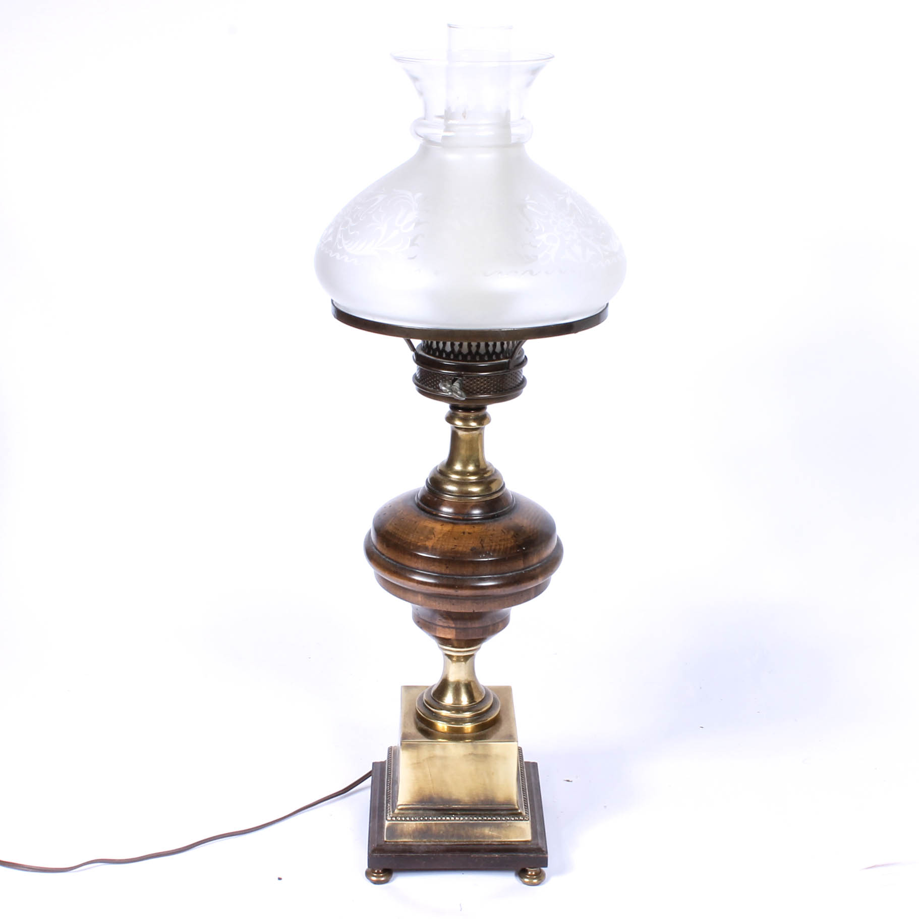 Vintage Brass and Wood Faux Oil Lamp