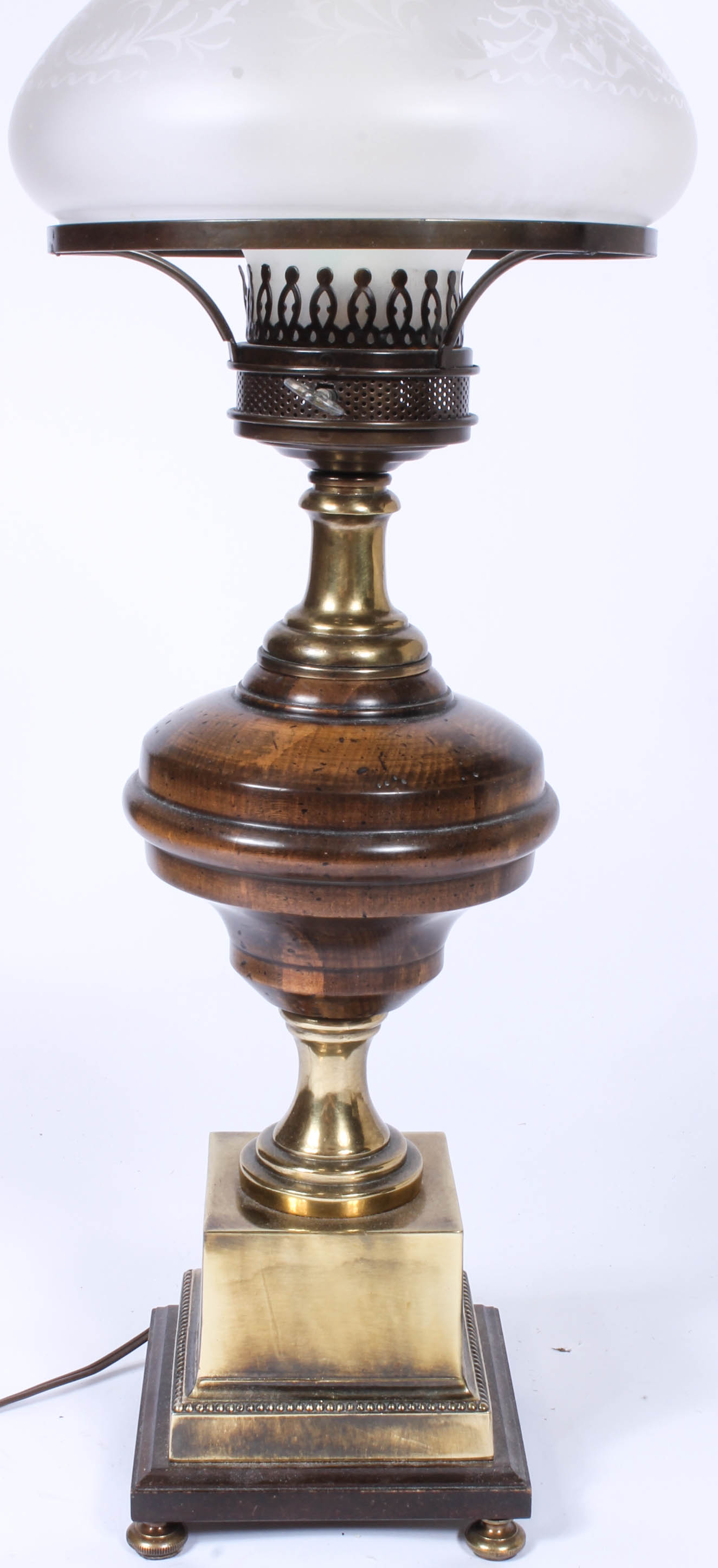 Vintage Brass and Wood Faux Oil Lamp
