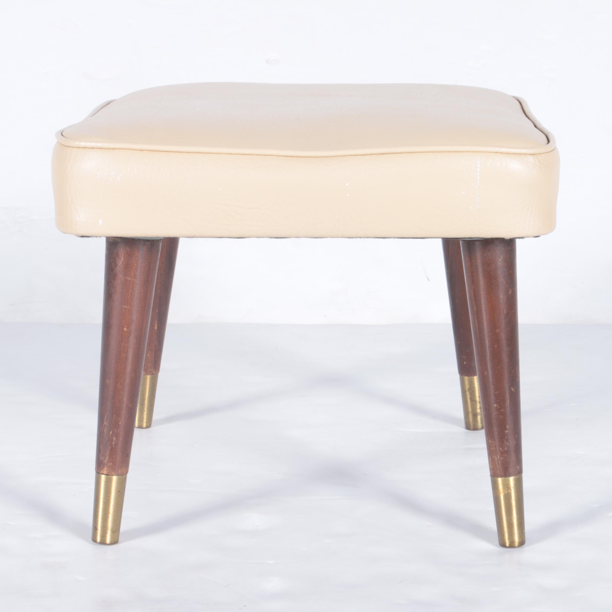 Mid Century Modern Vinyl Top Footstool