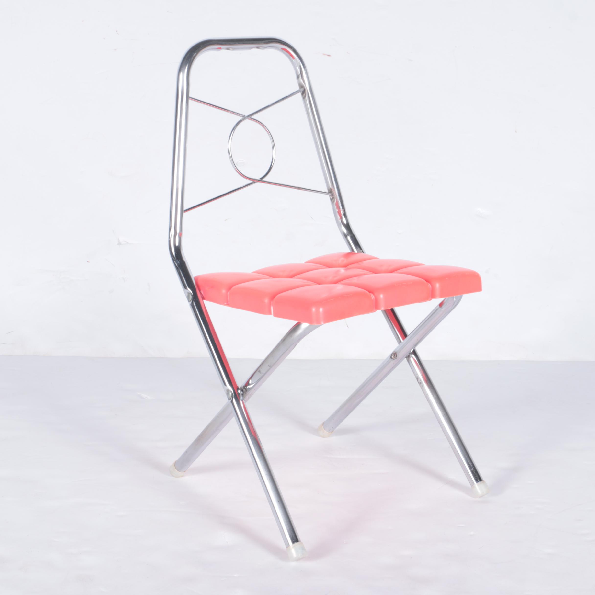 Set of Children's Chrome and Red Vinyl Folding Chairs