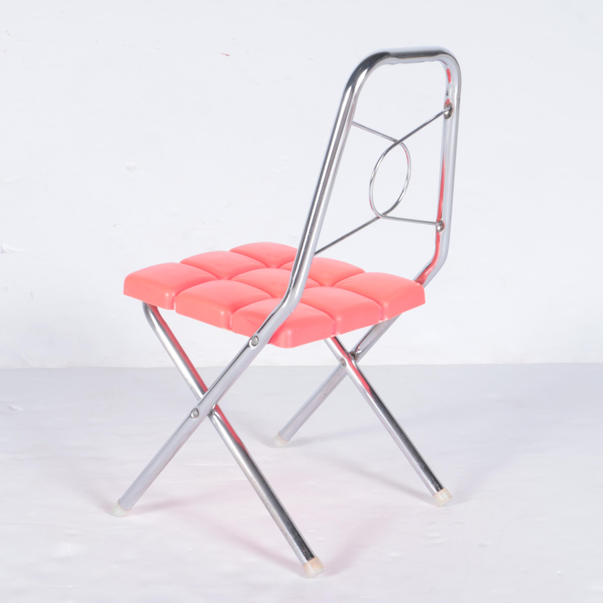 Set of Children's Chrome and Red Vinyl Folding Chairs
