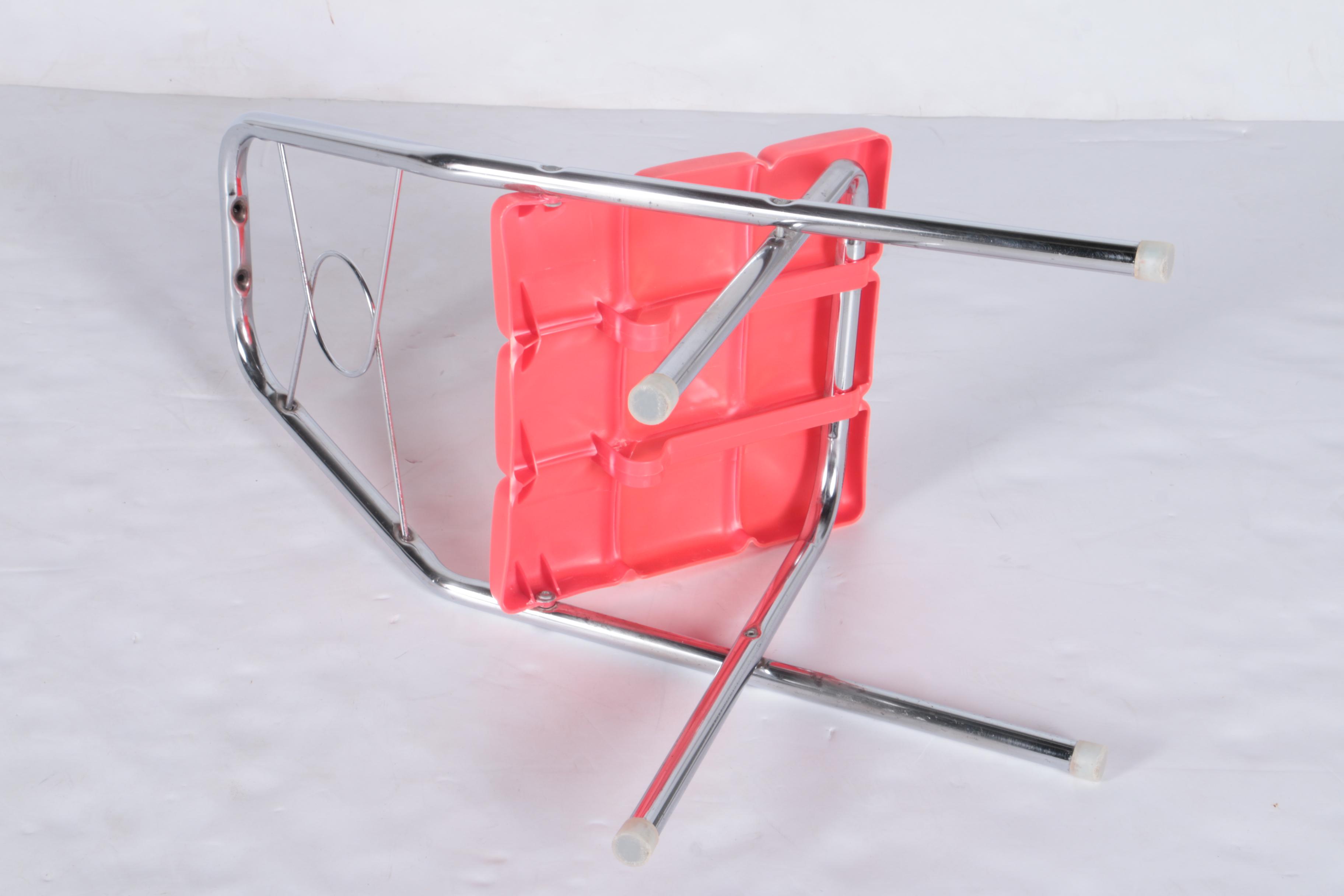 Set of Children's Chrome and Red Vinyl Folding Chairs