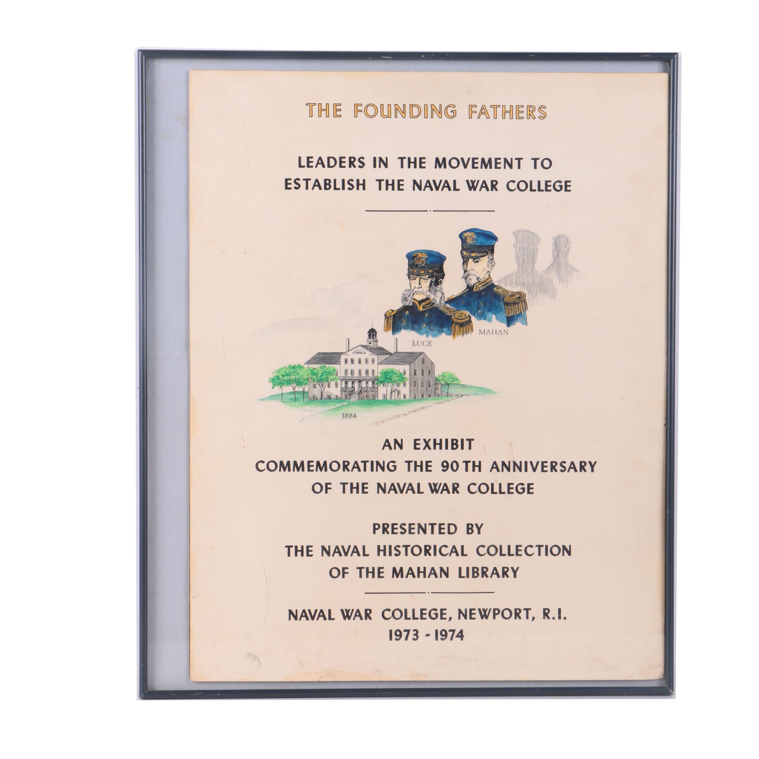 Hand Colored Lithograph Poster for a Naval War College Anniversary Exhibit