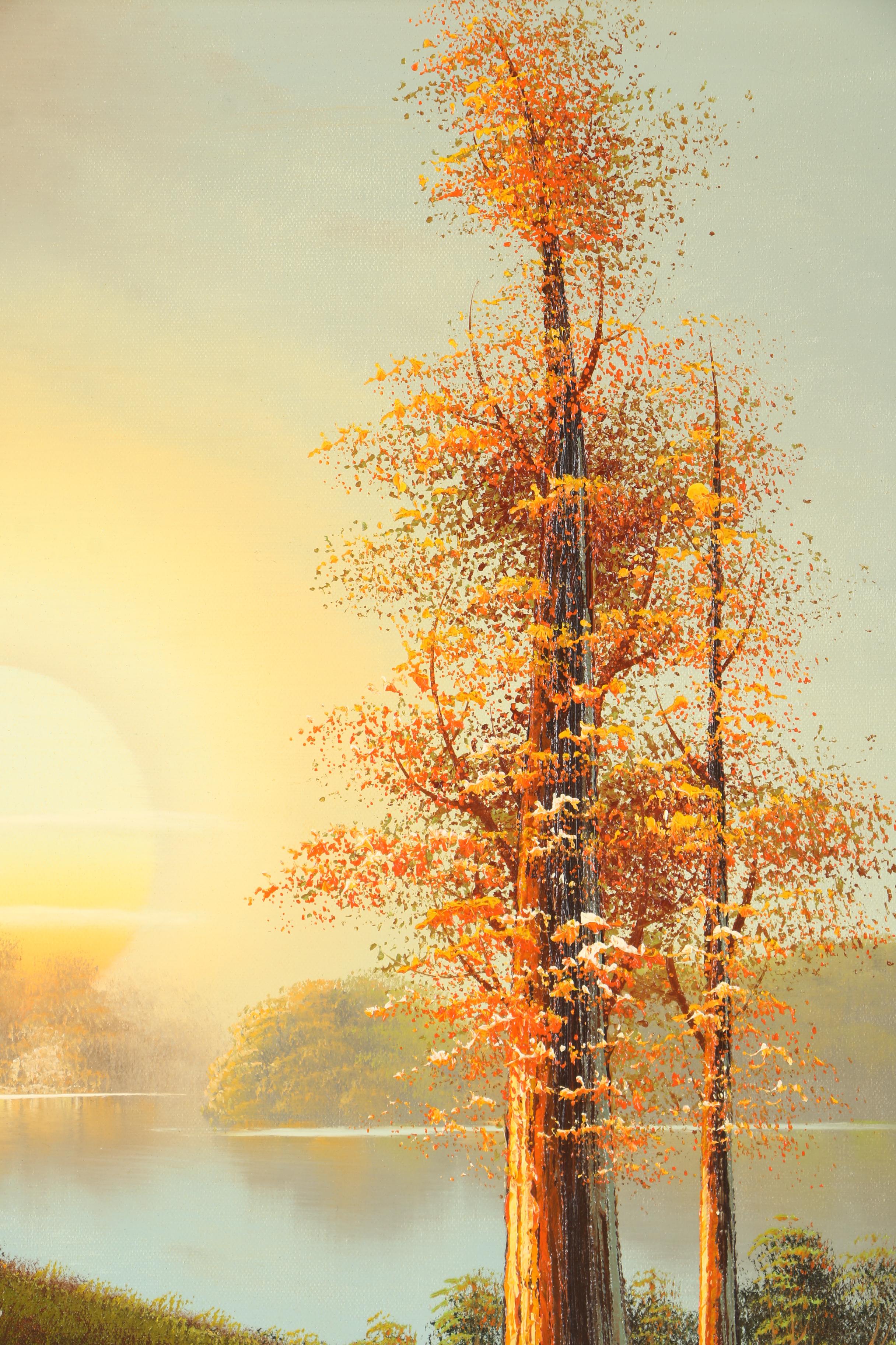 Bill Boswell Oil Painting of a Cabin at Sunrise