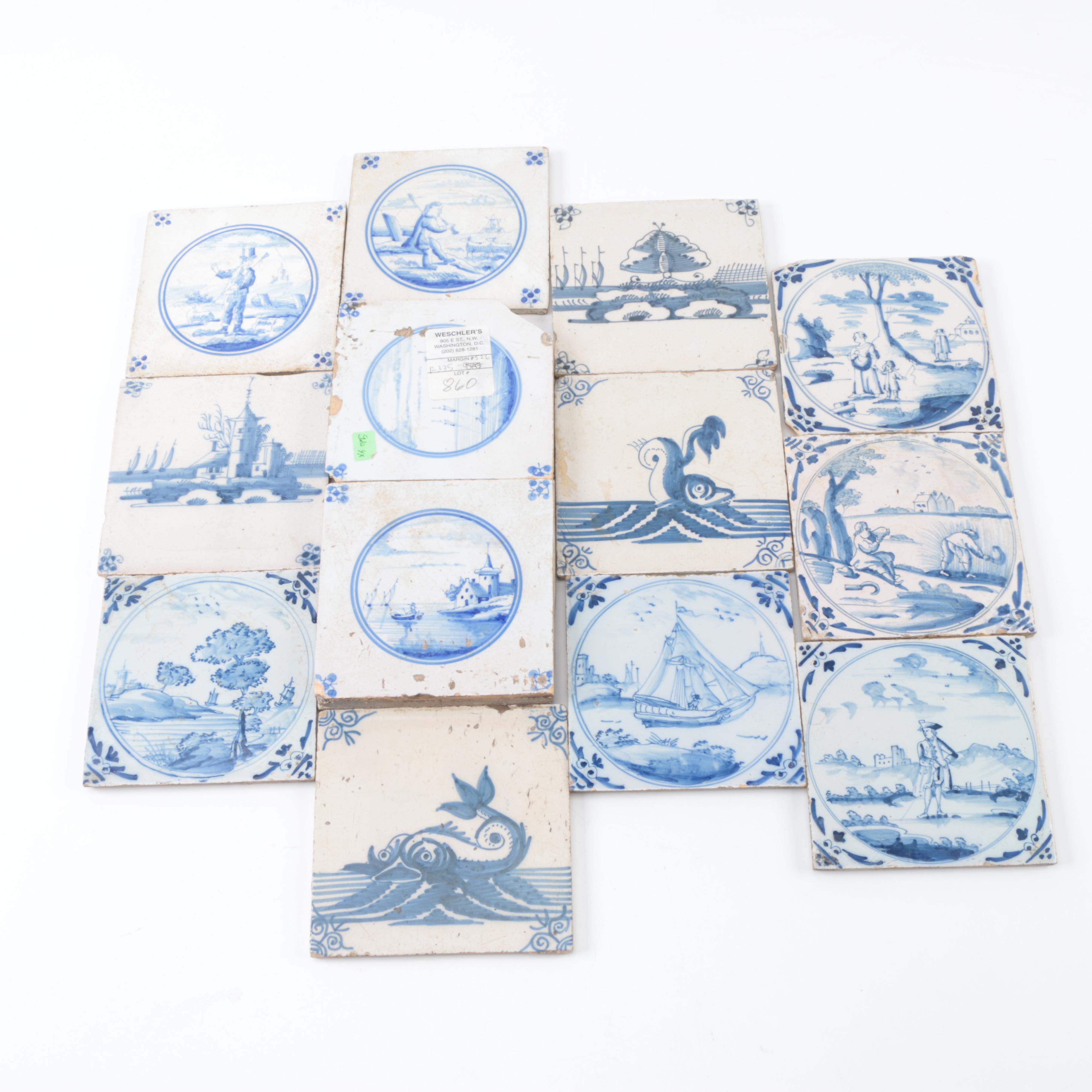 Vintage Hand Painted Delft Ceramic Tiles