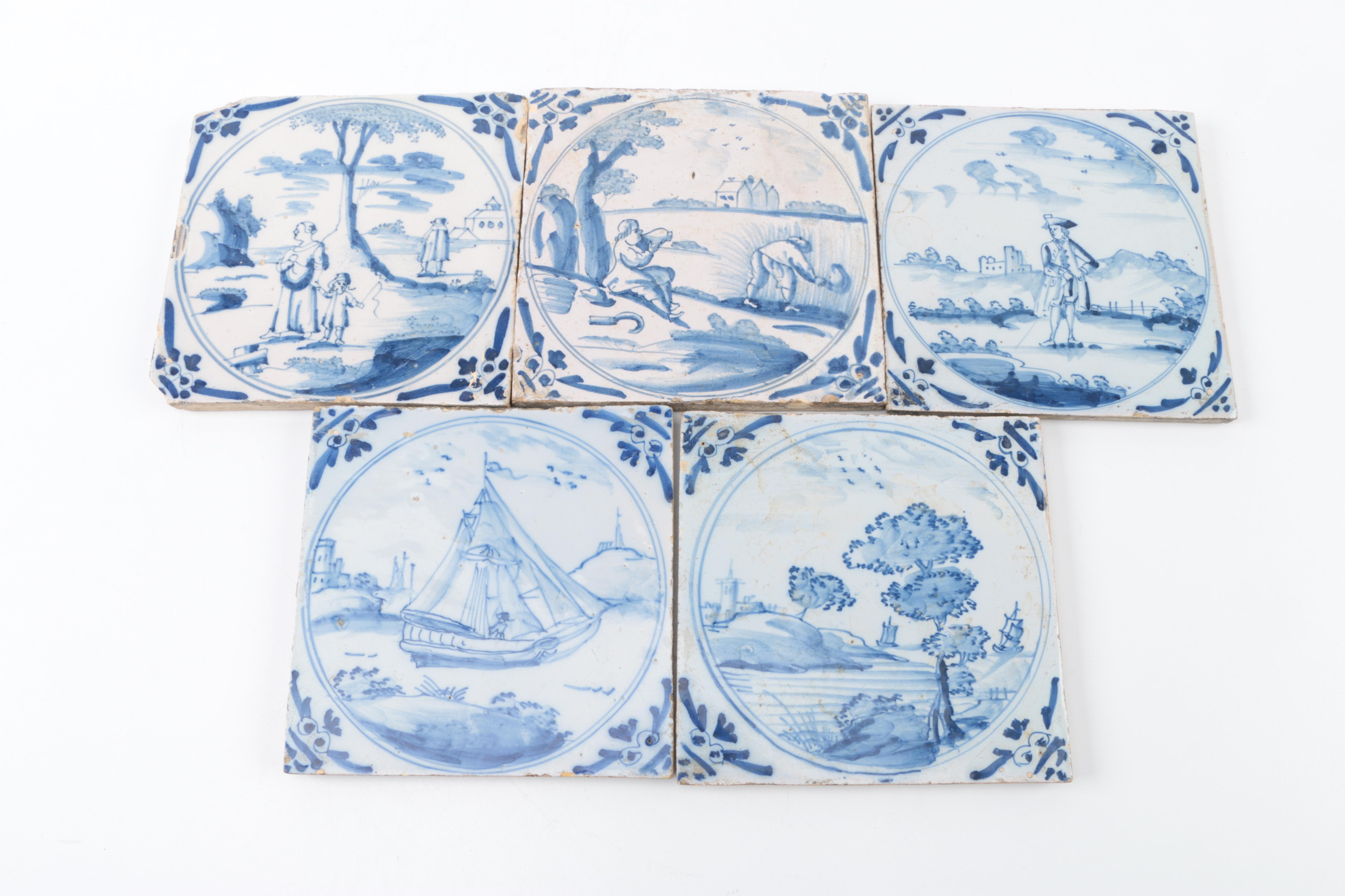 Vintage Hand Painted Delft Ceramic Tiles