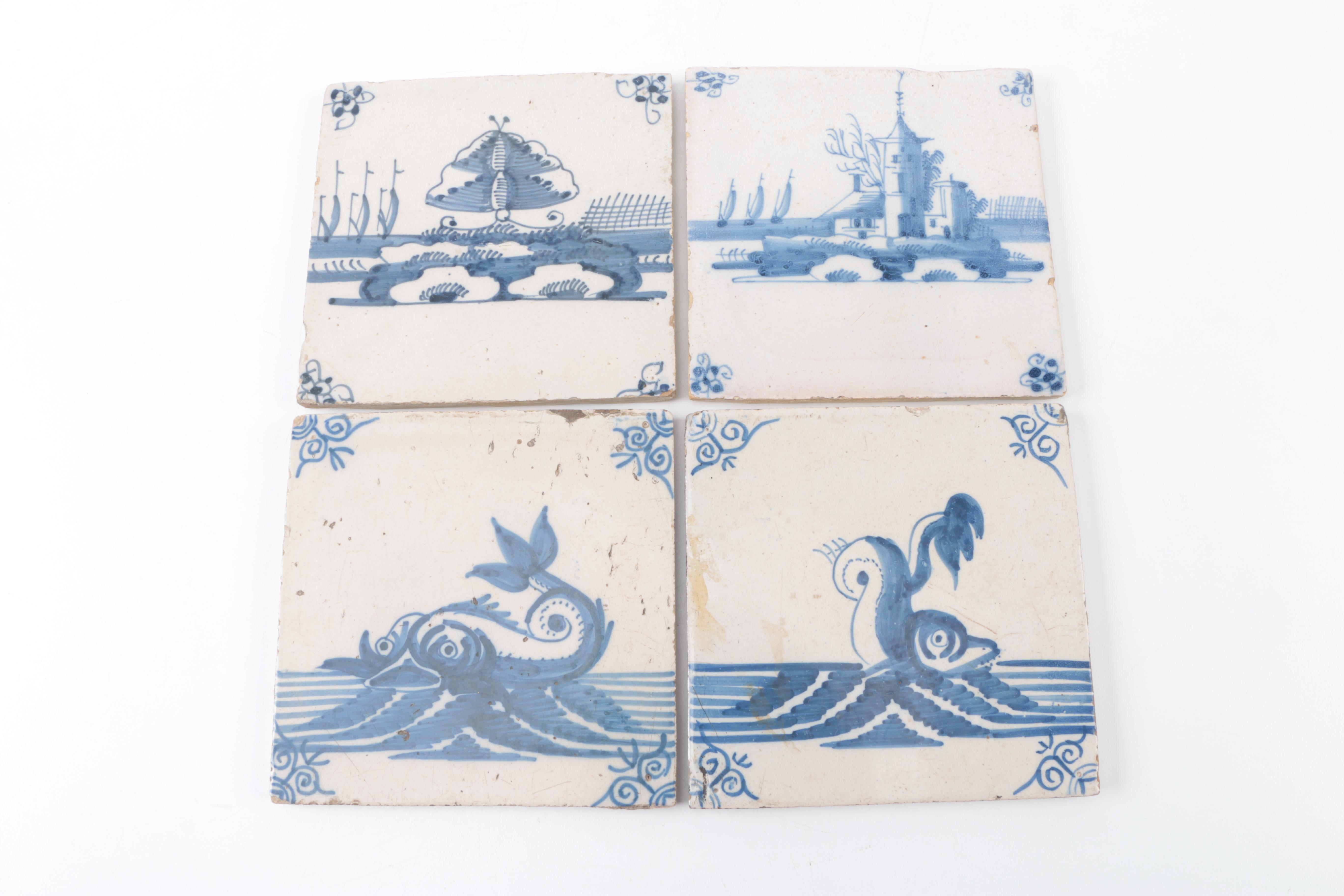 Vintage Hand Painted Delft Ceramic Tiles