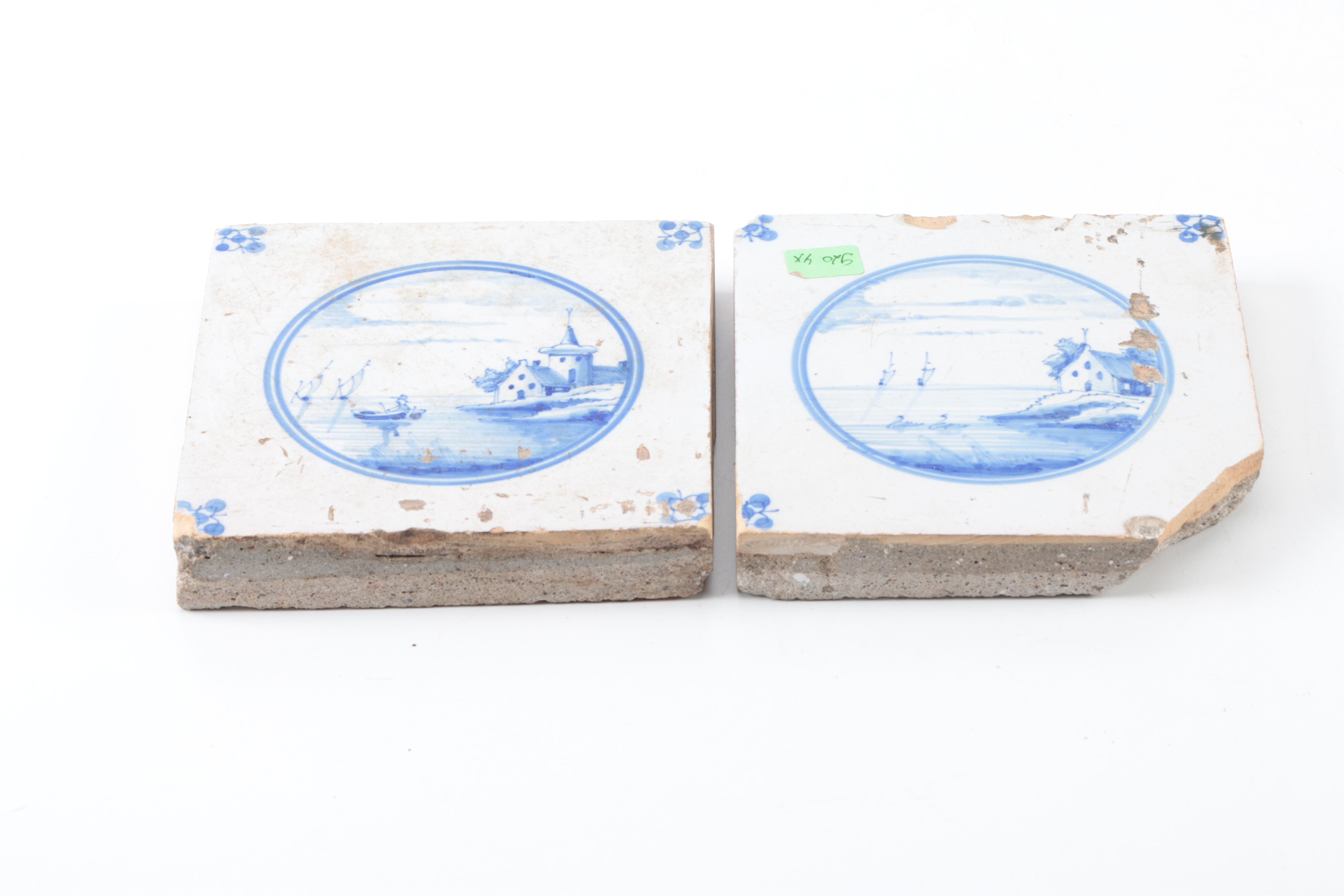 Vintage Hand Painted Delft Ceramic Tiles