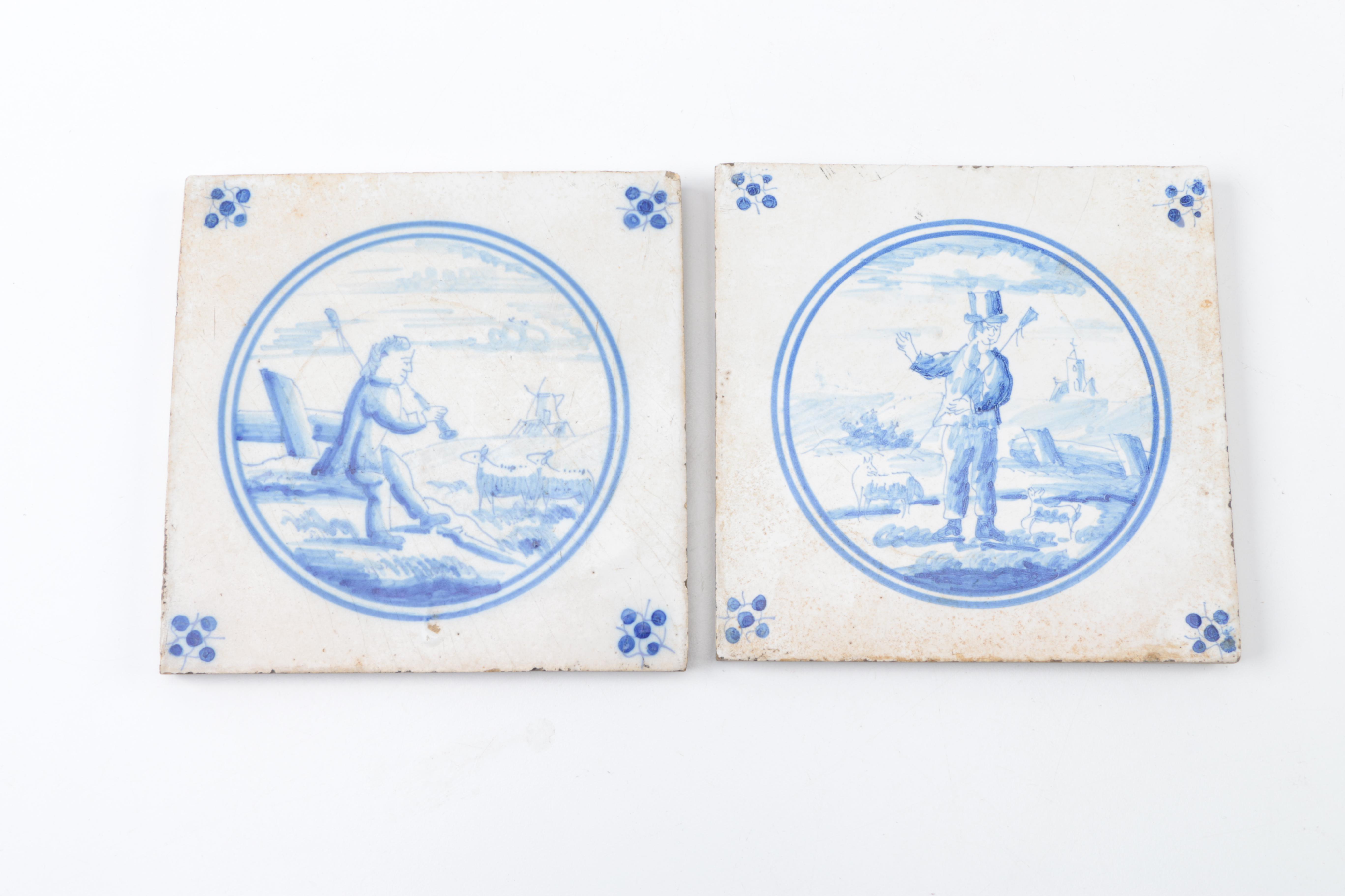 Vintage Hand Painted Delft Ceramic Tiles