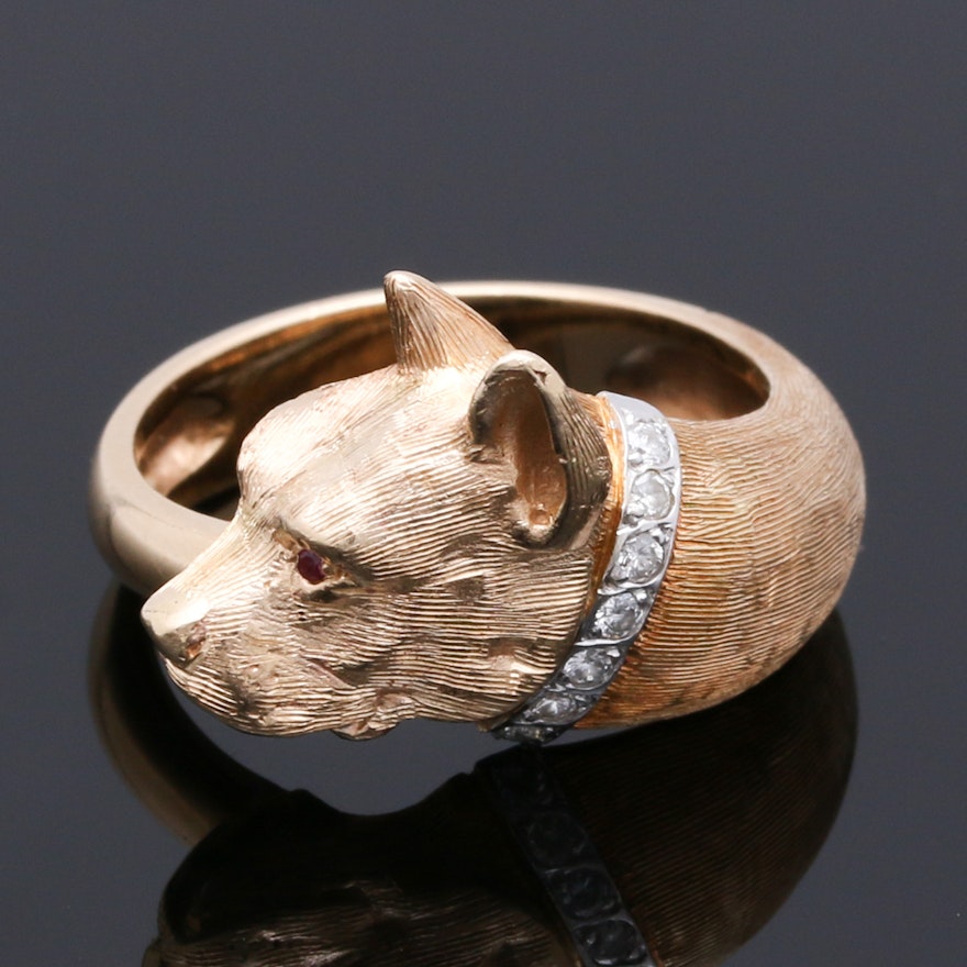 14K Yellow Gold Pit Bull Ring with  0.10 CTW Diamonds