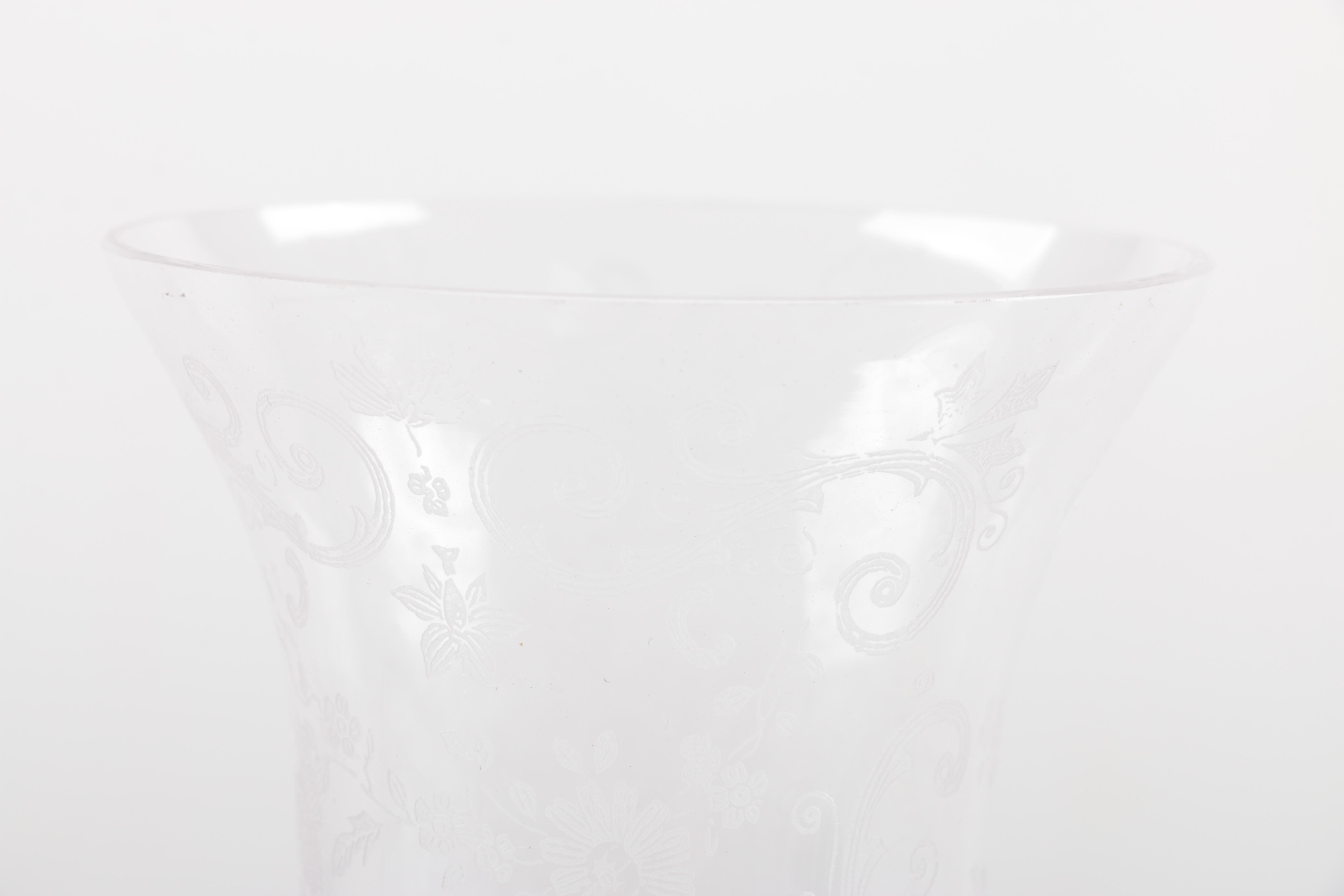 Etched Elegant Depression Glass Vase with Weighted Sterling Base