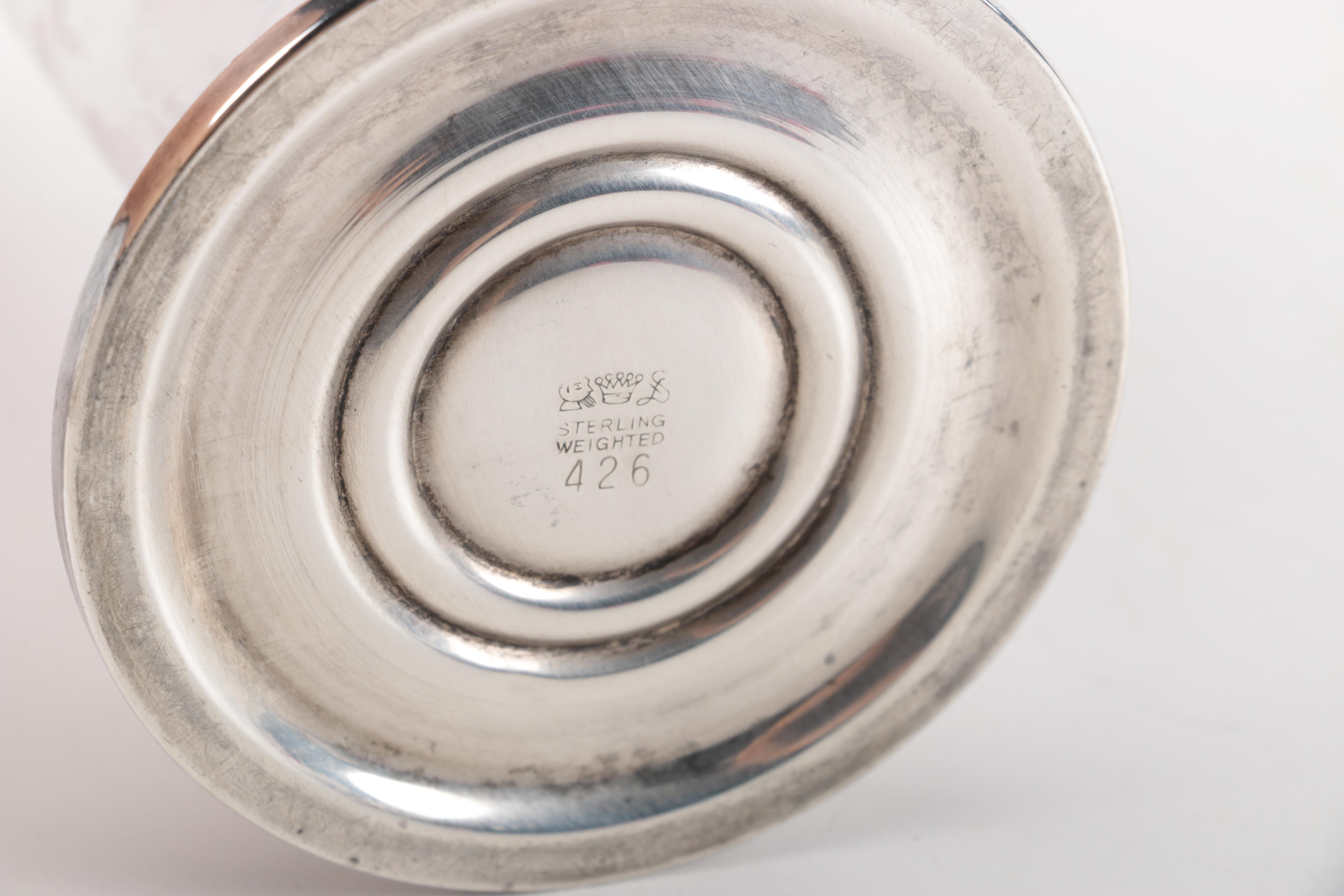 Etched Elegant Depression Glass Vase with Weighted Sterling Base