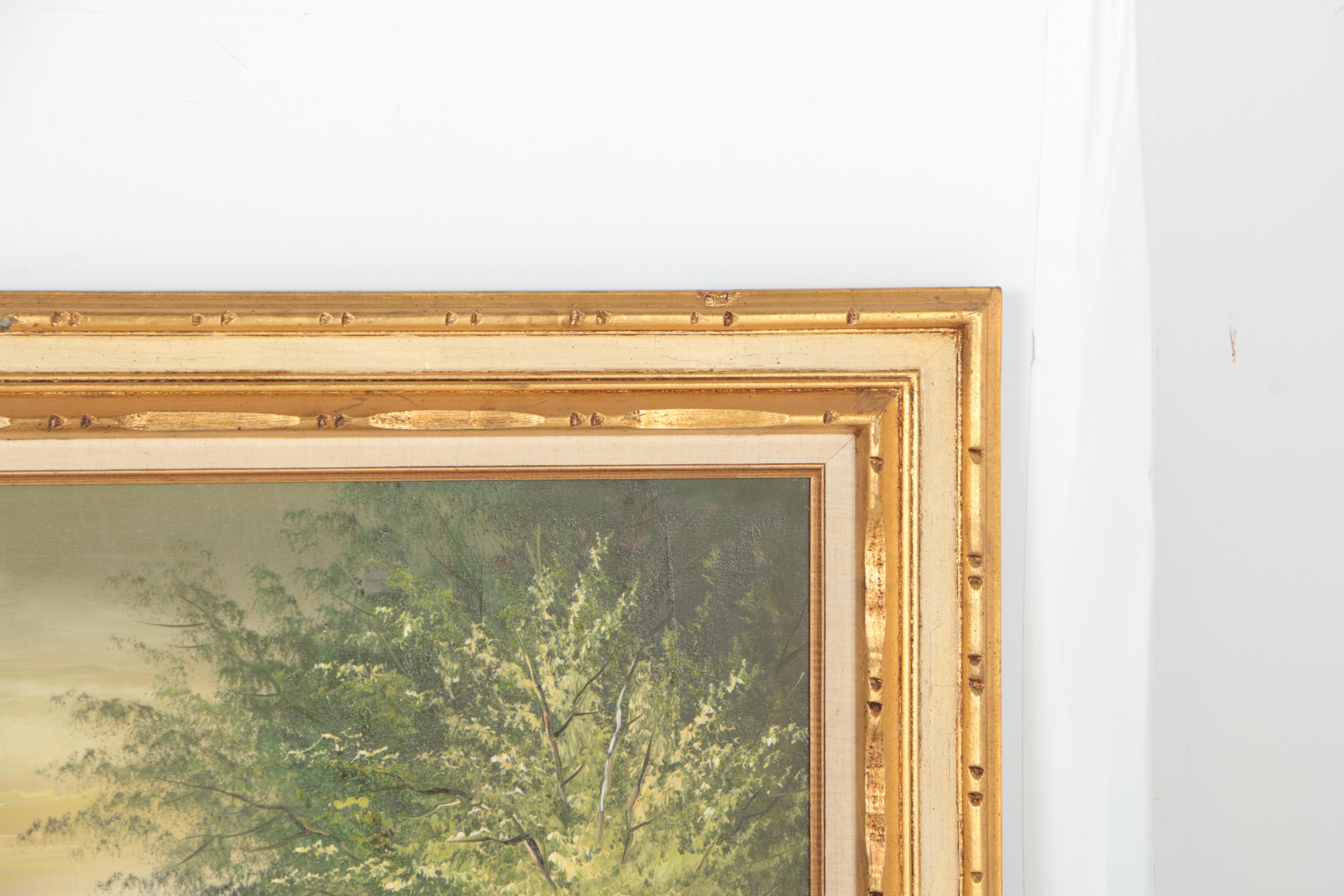 Goldon Landscape Oil Painting on Canvas of Tree-Lined Mountain Lake