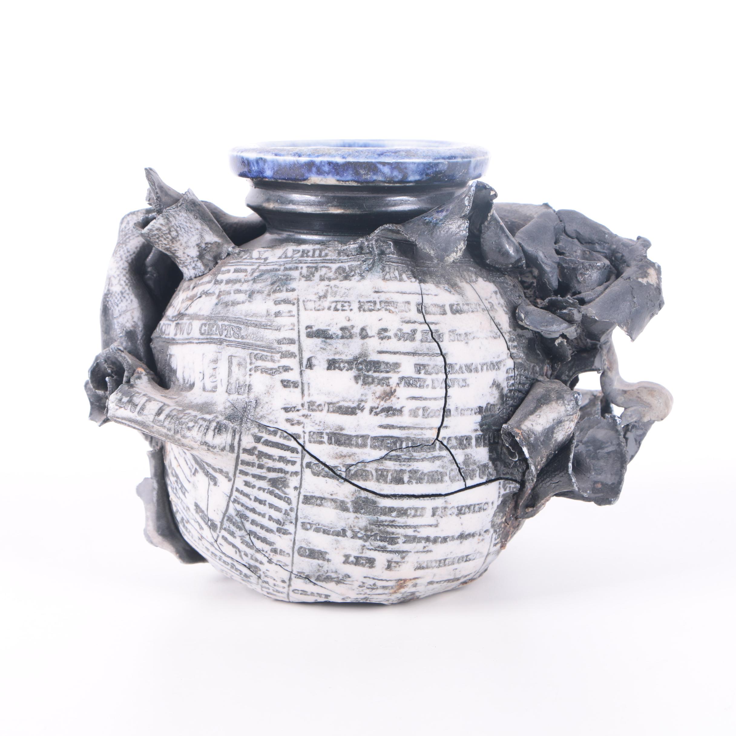 Ron Krogh Ceramic Newspaper Vase "Lindbergh Safe In Paris"