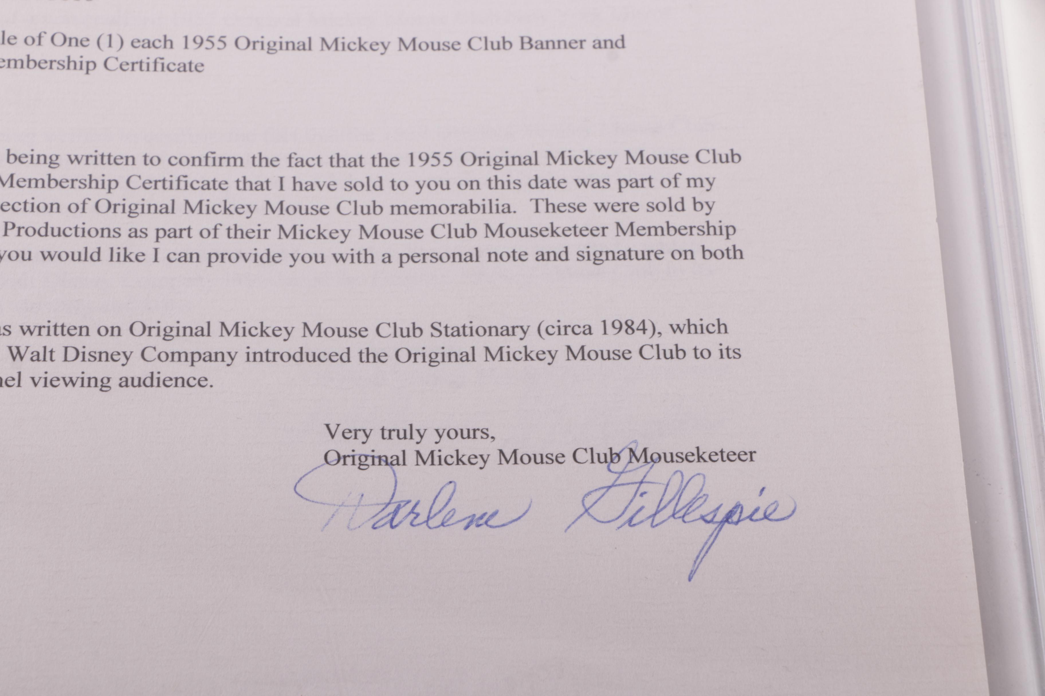 Darlene Gillespie Autographed Memorabilia From the Mickey Mouse Club