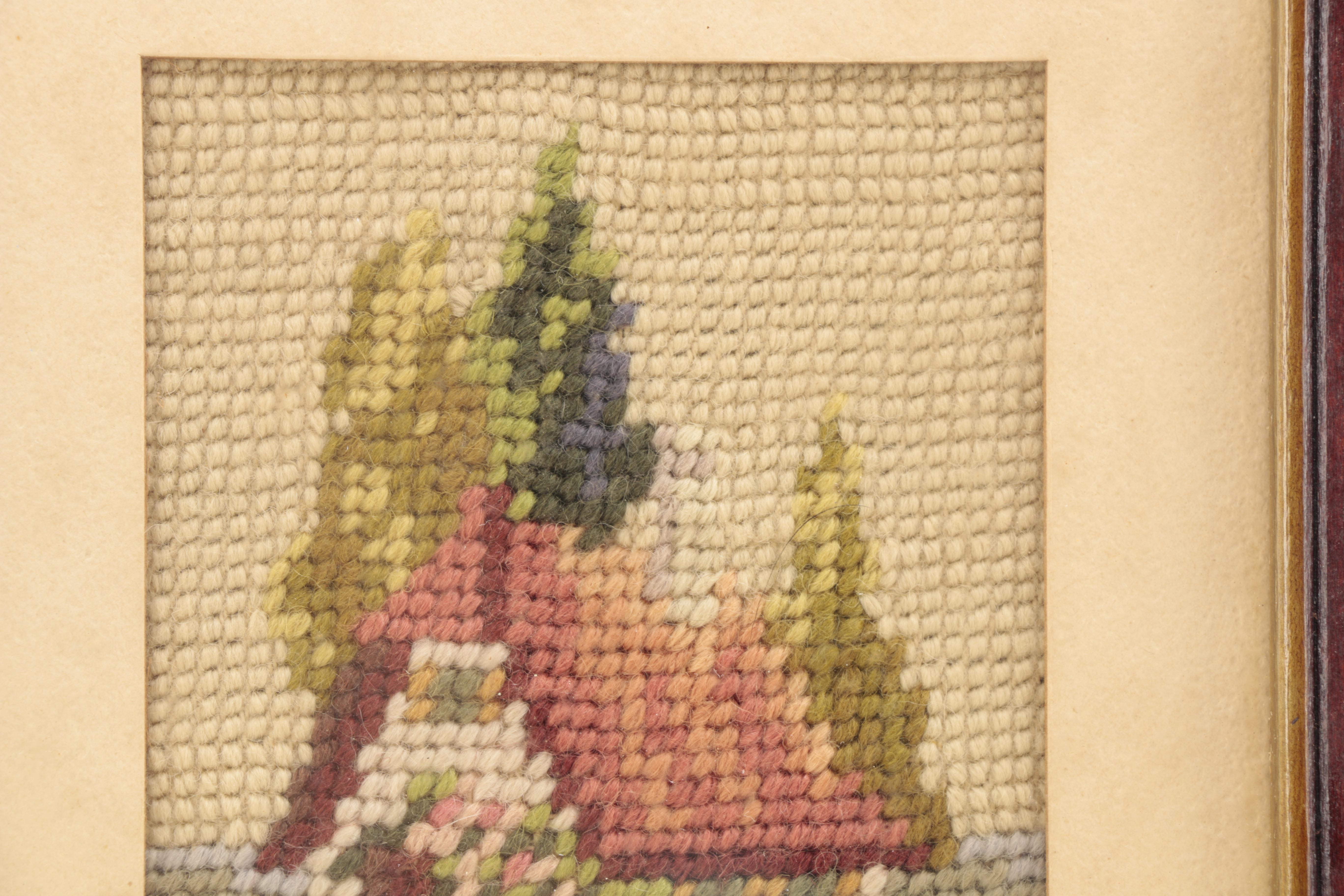 Vintage Needlepoint Embroidery of a Cottage