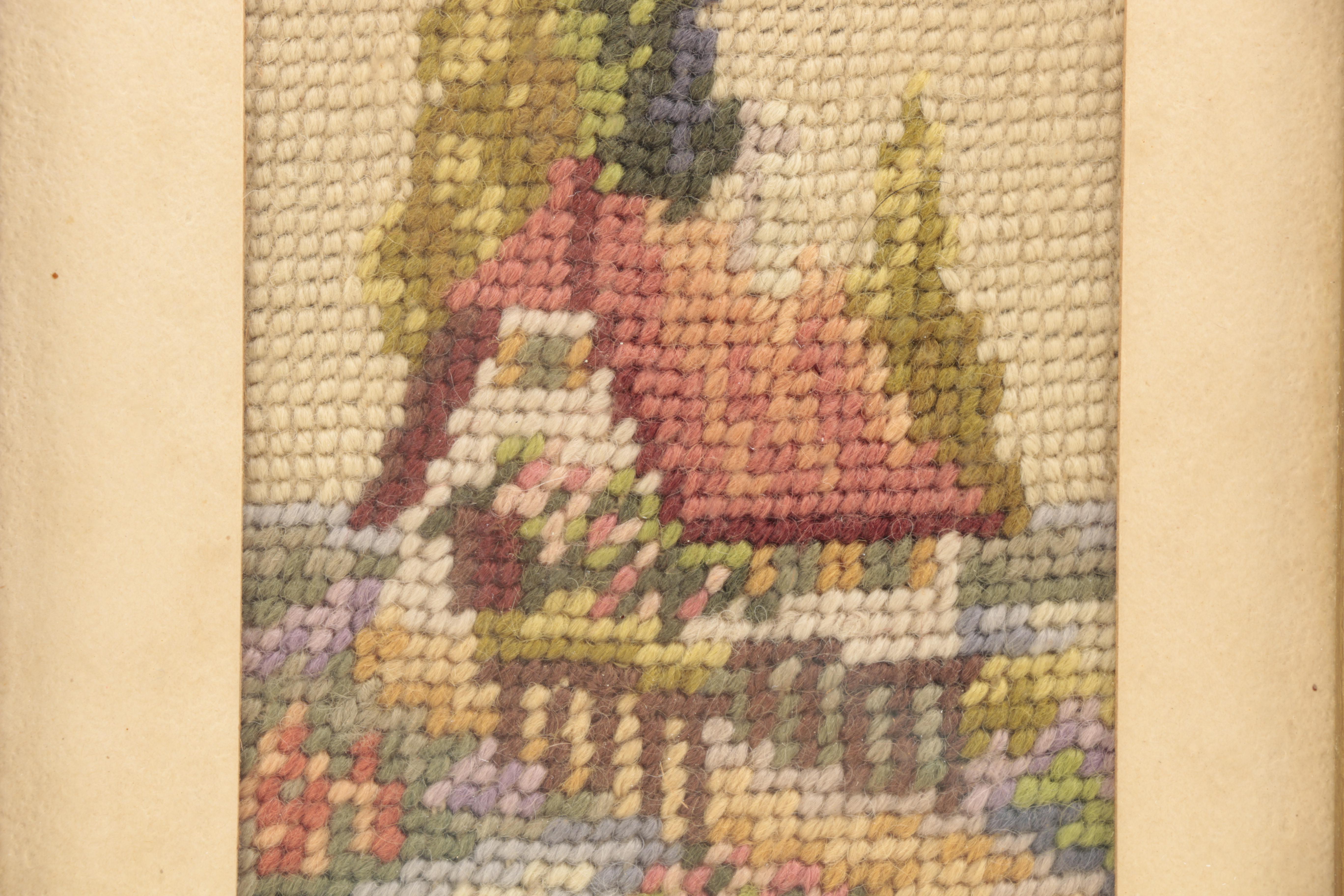 Vintage Needlepoint Embroidery of a Cottage