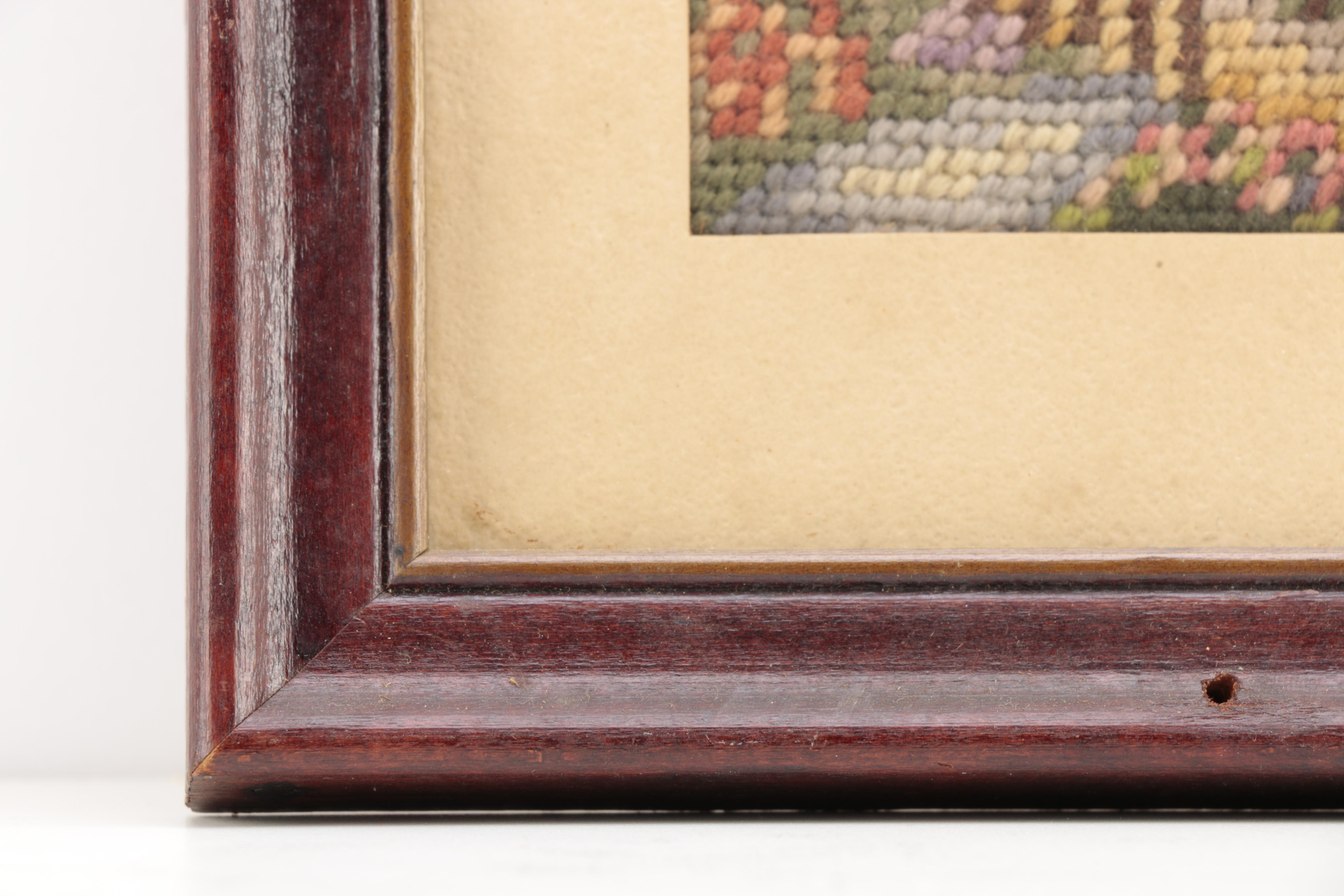 Vintage Needlepoint Embroidery of a Cottage