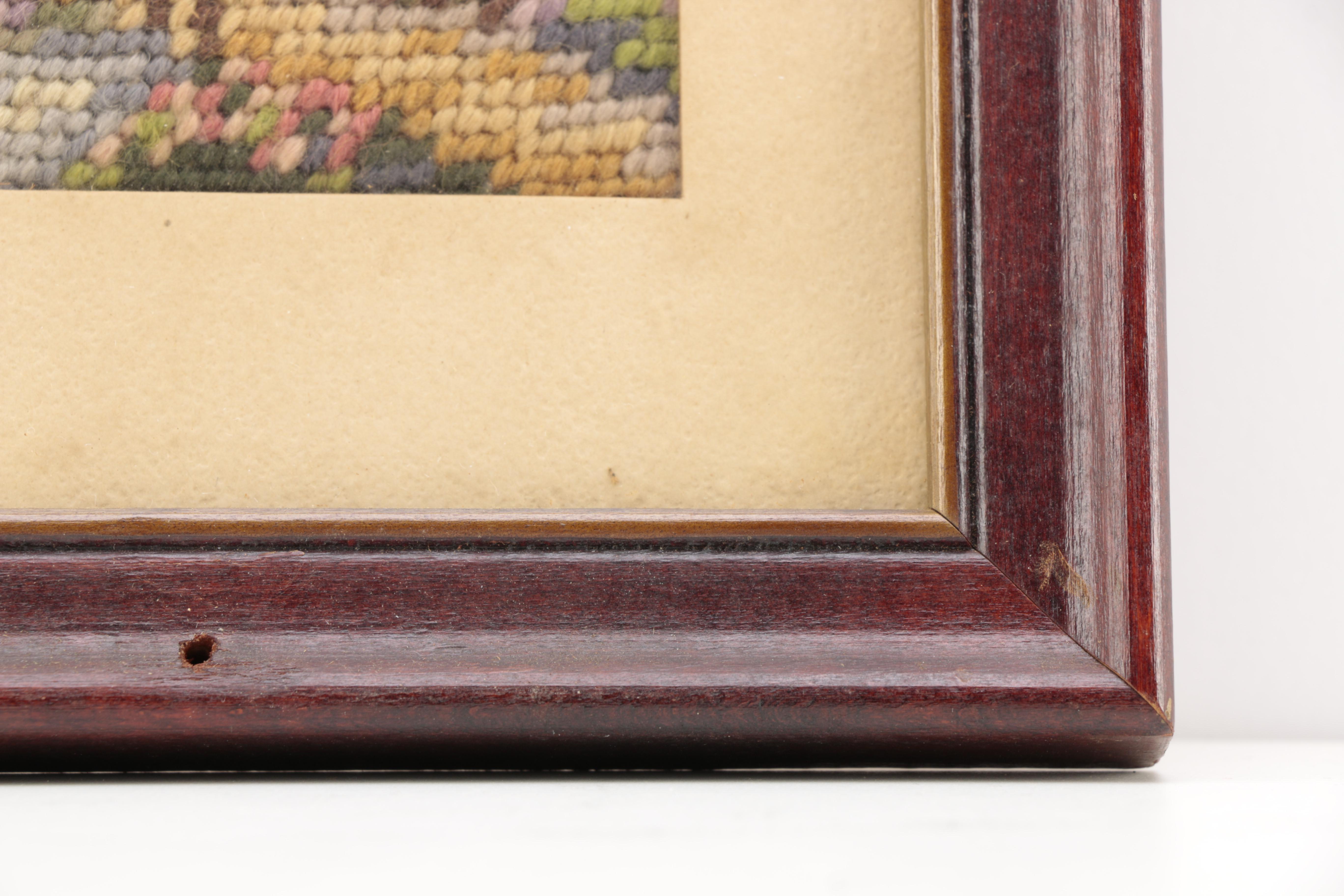 Vintage Needlepoint Embroidery of a Cottage