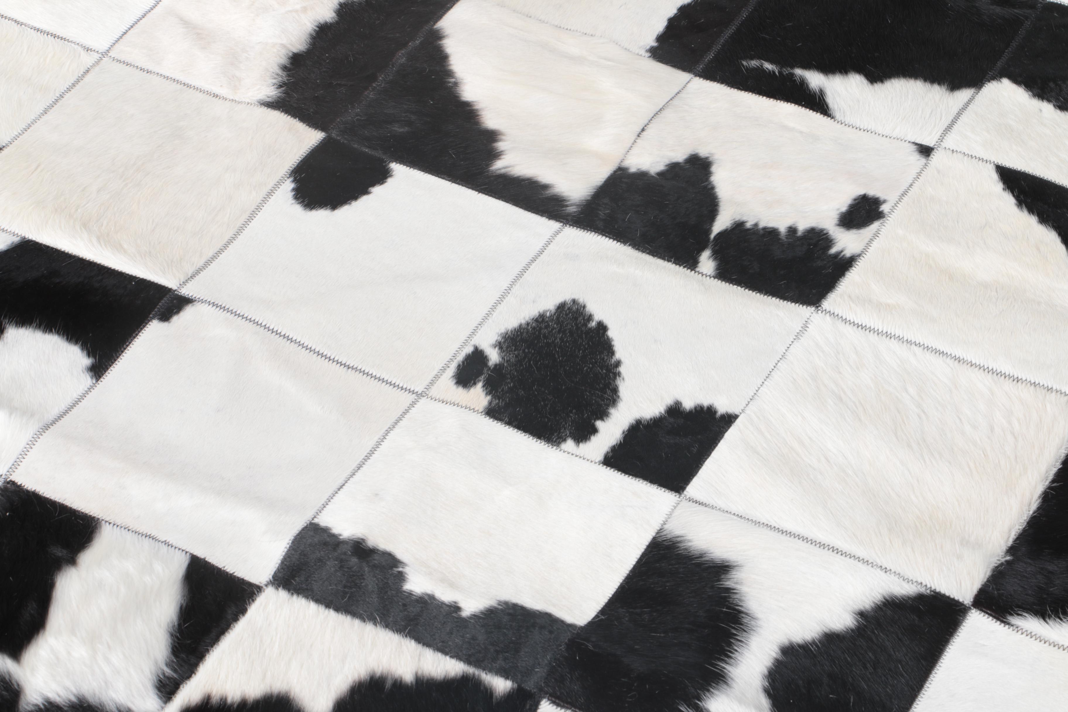 Black and White Cowhide Patchwork Rug