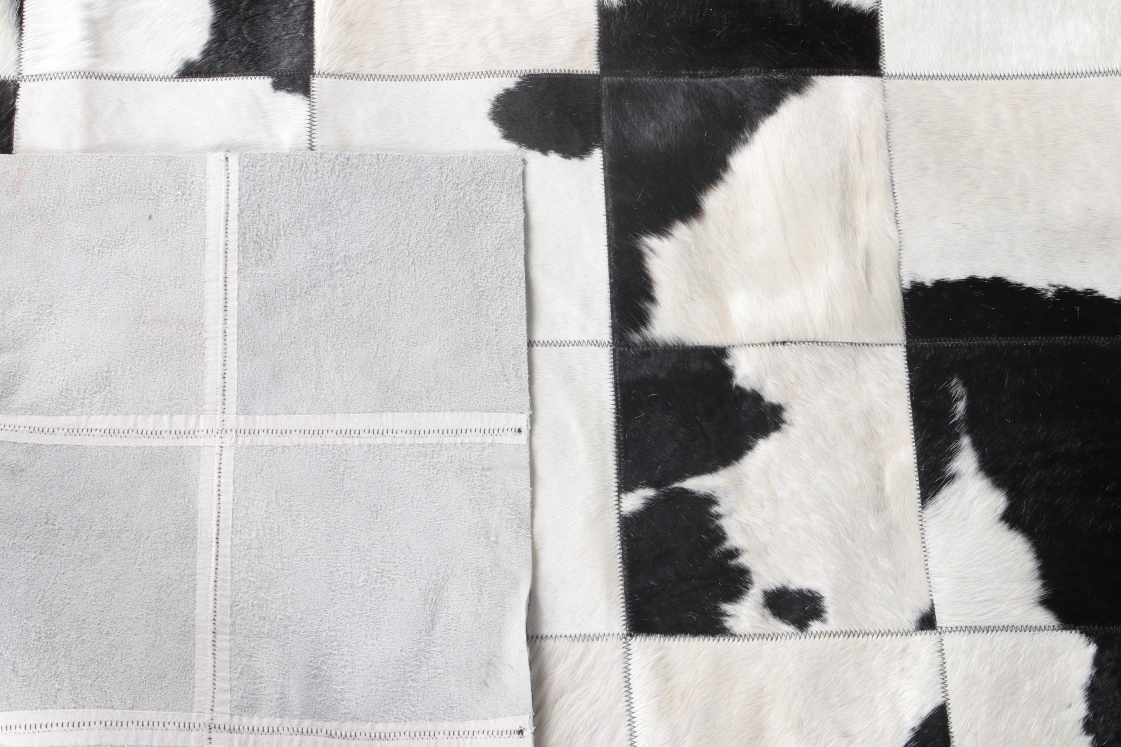 Black and White Cowhide Patchwork Rug