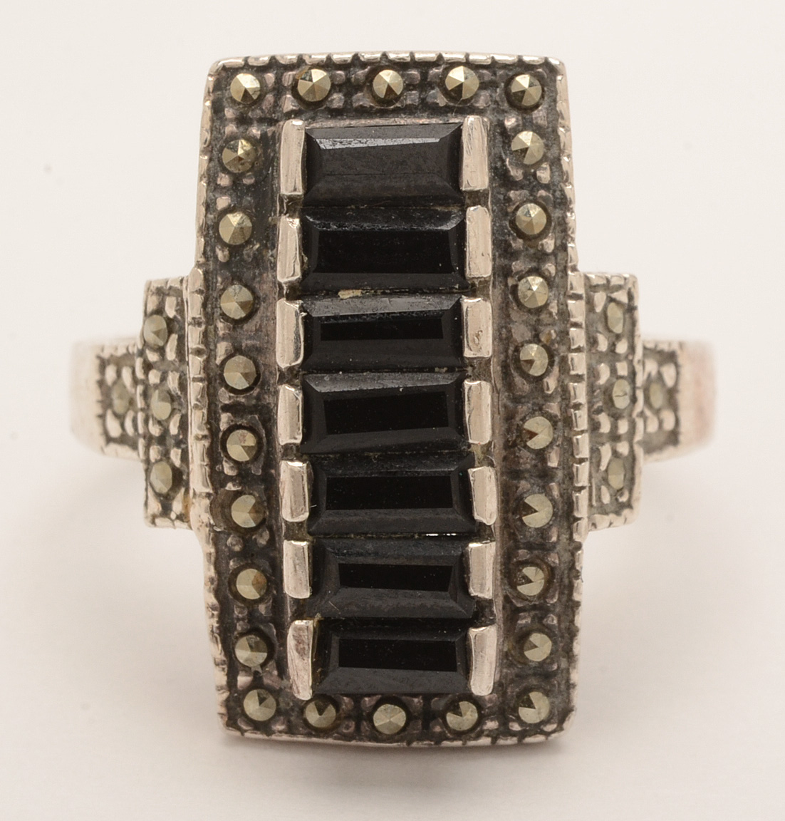 Edwardian and Art Deco Sterling Jewelry with Onyx and Marcasite