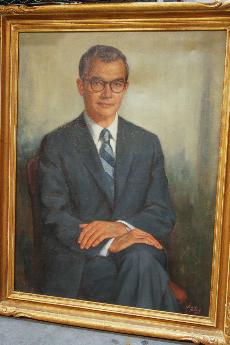 Armin Stock 1971 Oil Portrait on Canvas of Man in Navy Suit