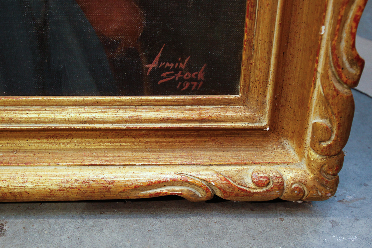 Armin Stock 1971 Oil Portrait on Canvas of Man in Navy Suit