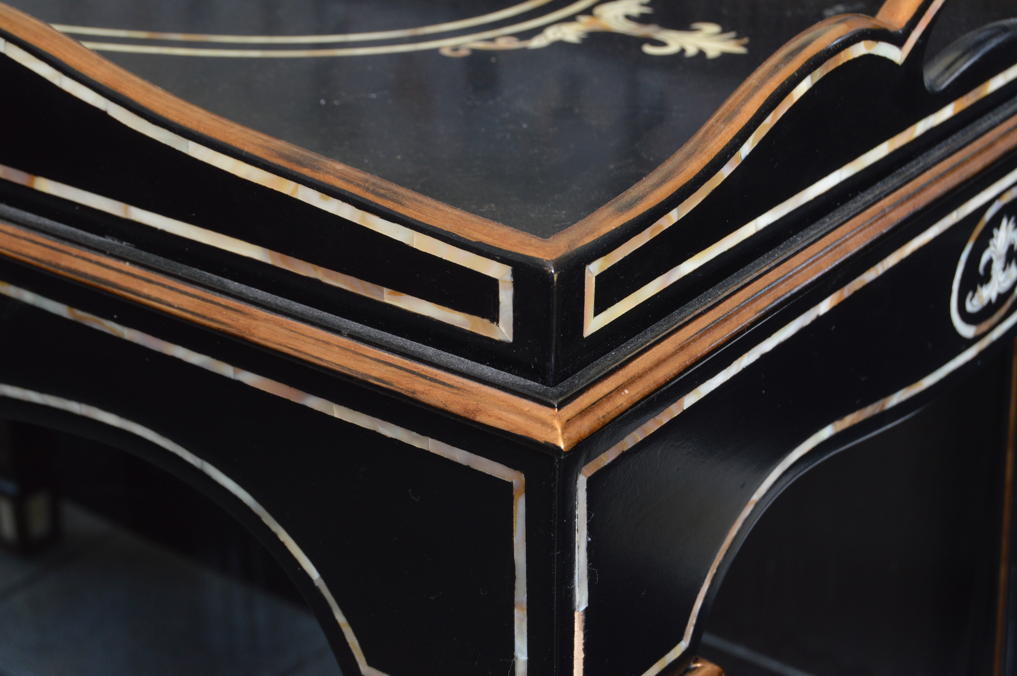 Black Butler's Tray Table with Mother of Pearl Inlays