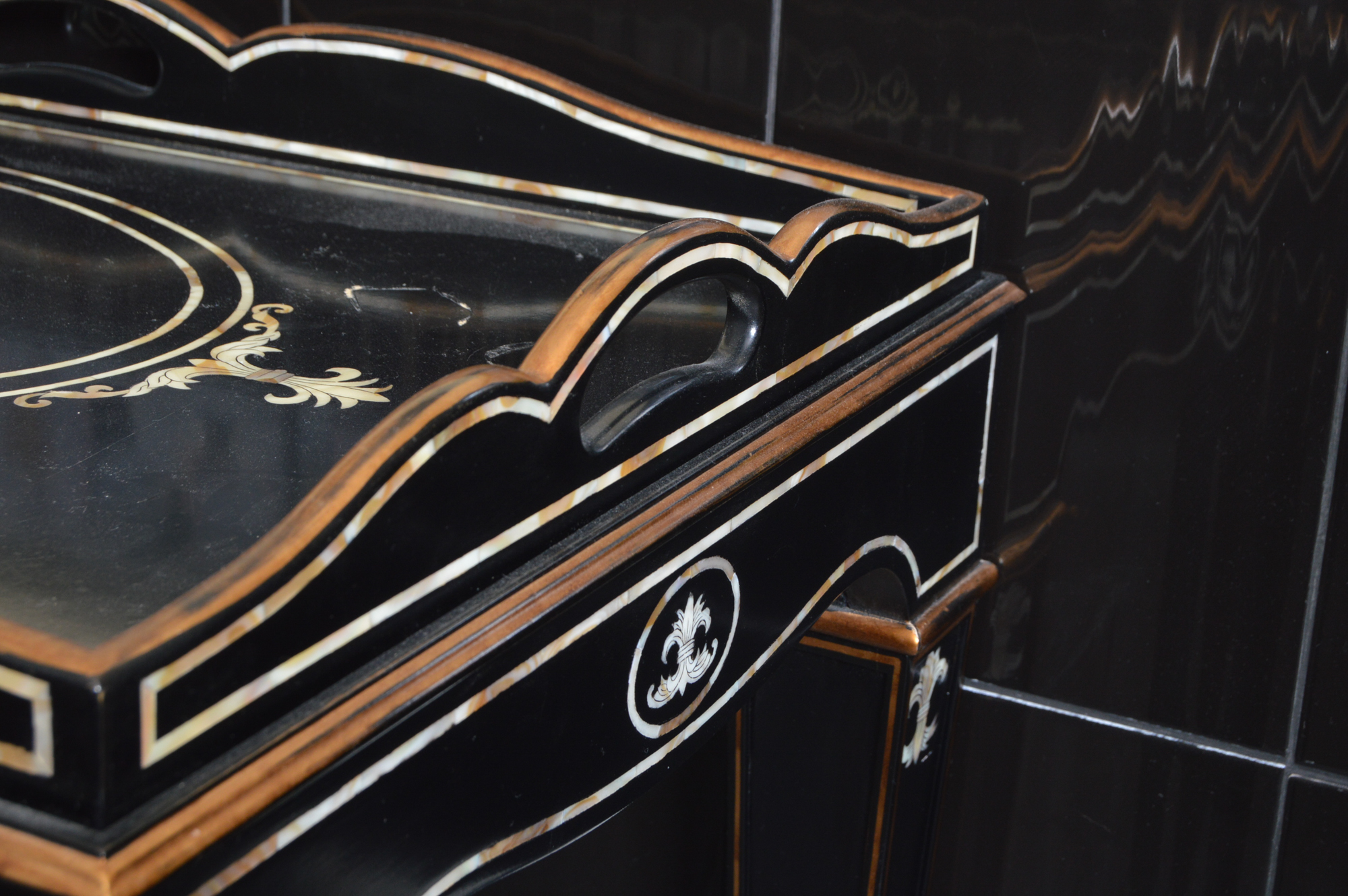 Black Butler's Tray Table with Mother of Pearl Inlays
