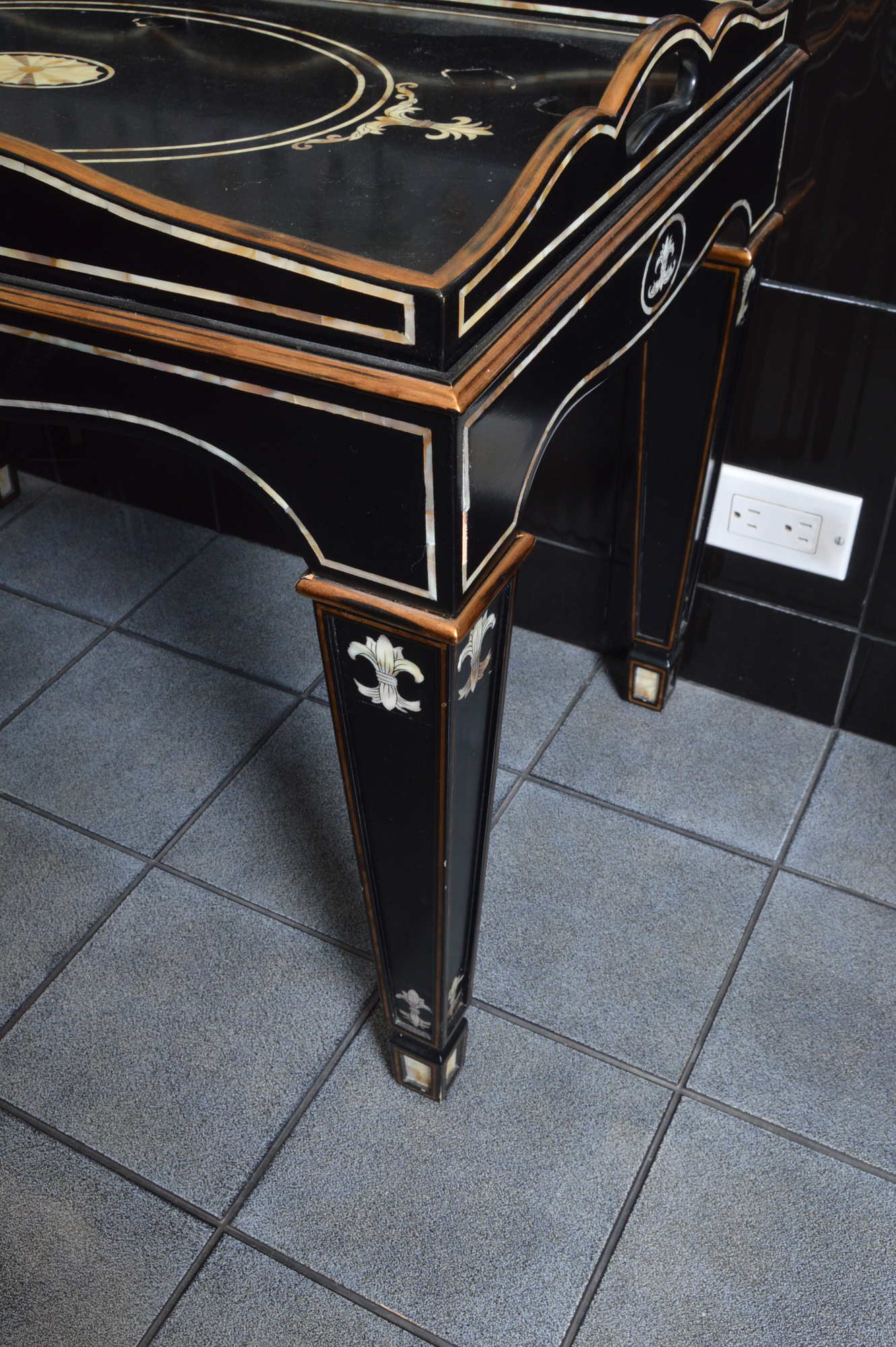 Black Butler's Tray Table with Mother of Pearl Inlays
