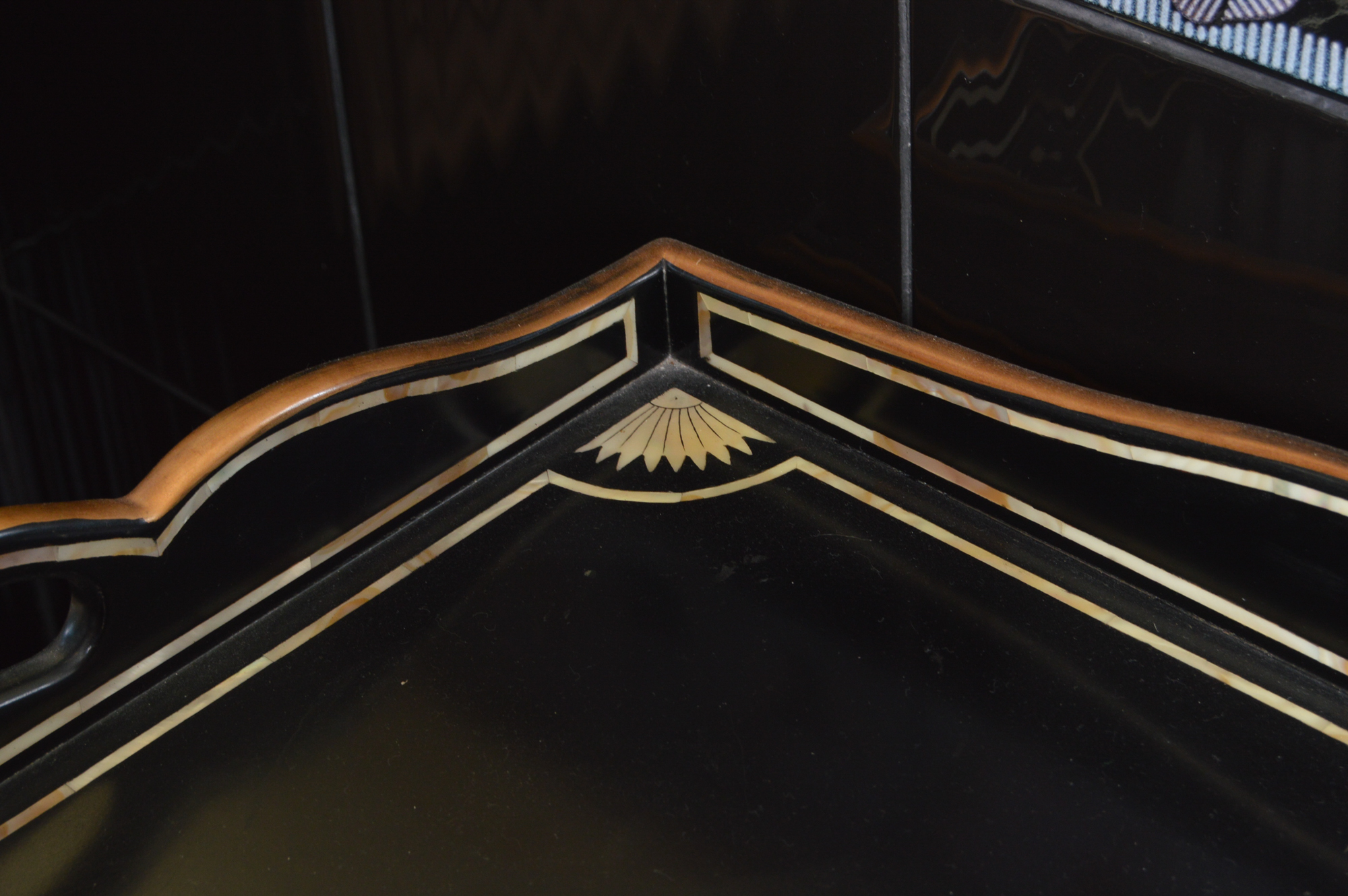 Black Butler's Tray Table with Mother of Pearl Inlays