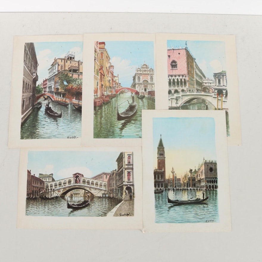 Collection of Offset Lithographs on Paper of Venetian Scenes after Salvini